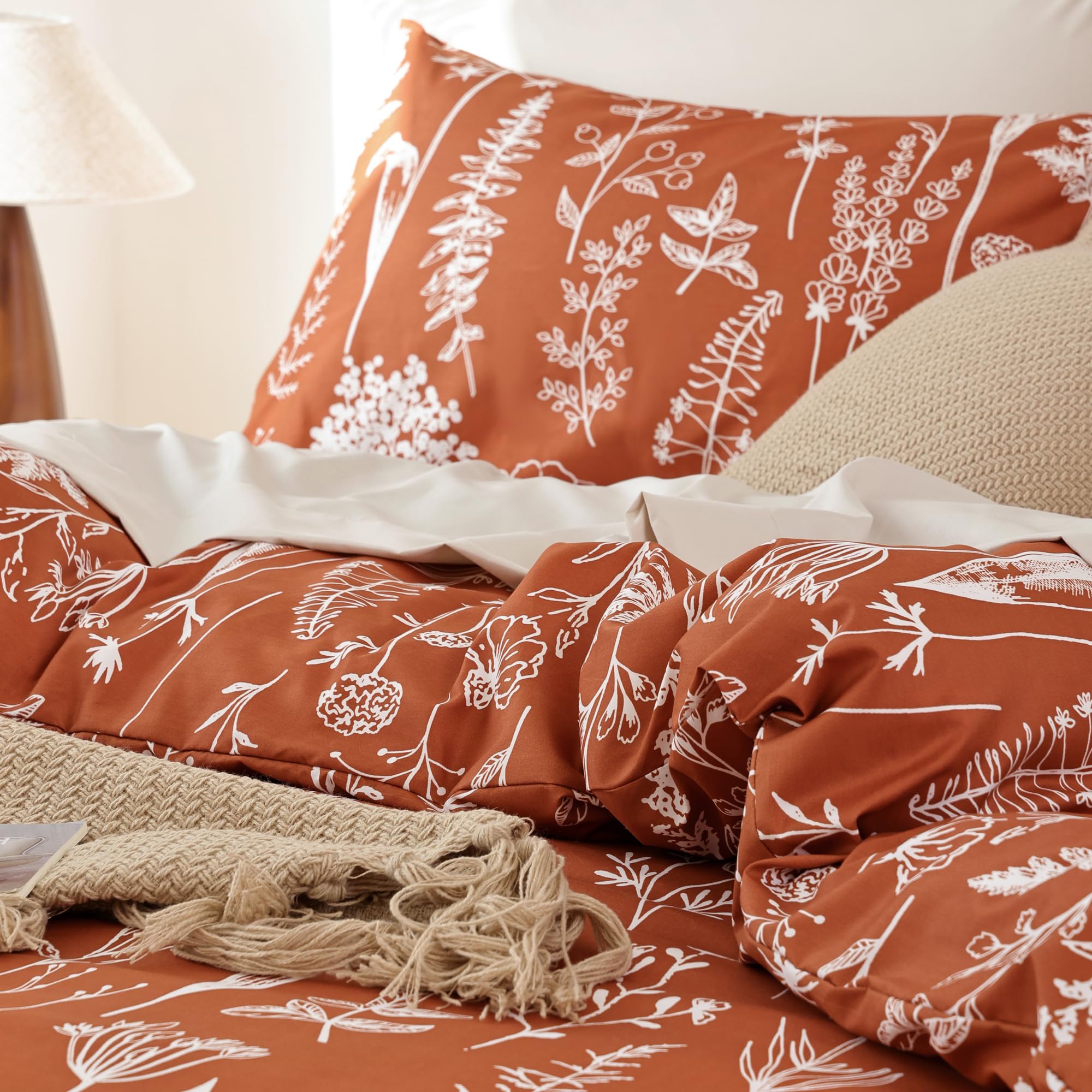 JANZAA Twin Comforter Set - 3 Piece Floral Bedding with Reversible Botanical Design, Soft Terracotta Comforter & Pillow Shams | Perfect for Guest Rooms, Dorm Decor & Cozy Bedroom Makeovers