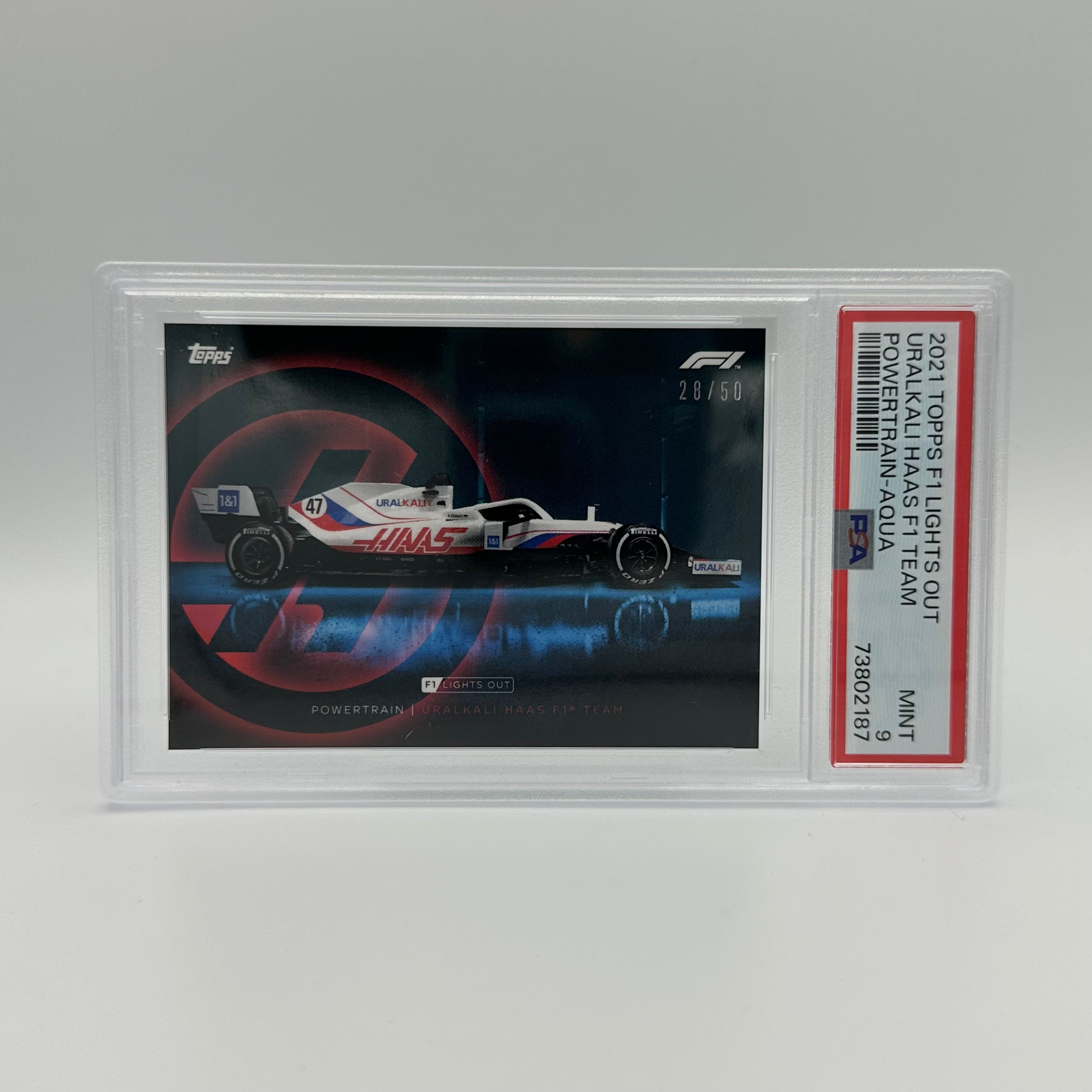 PSA 9 Graded 28/50 Uralkali Haas F1 Team PowerTrain Aqua Racing Card - Collectible Memorabilia for F1 Fans & Sports Enthusiasts
