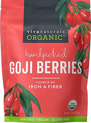 Organic Dried Goji Berries - Non-GMO, Vegan, Gluten-Free Superfood - 1lb Bulk Pack for Smoothies, Baking, Tea & Healthy Snacks - Antioxidant-Rich Superfruit for Energy Boost & Immune Support