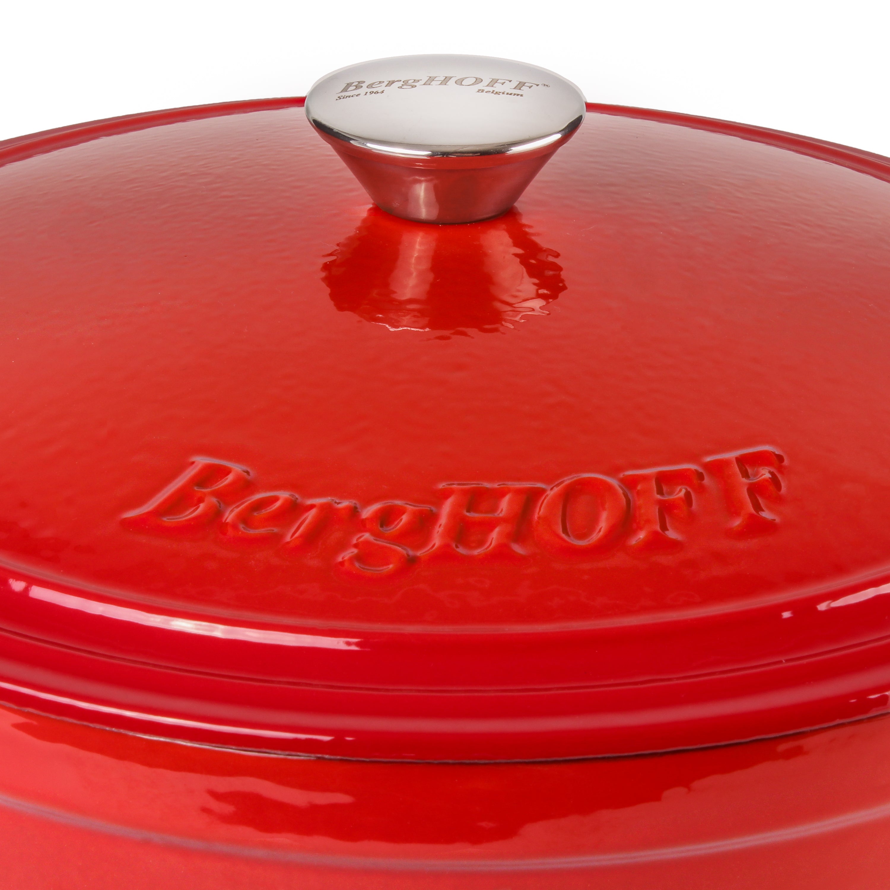 BergHOFF Neo Cast Iron 7-Quart Round Dutch Oven with Lid - Red | Heavy Duty Enameled Cookware for Braising, Stewing & Baking | Perfect for Stovetop, Oven & Campfire Cooking