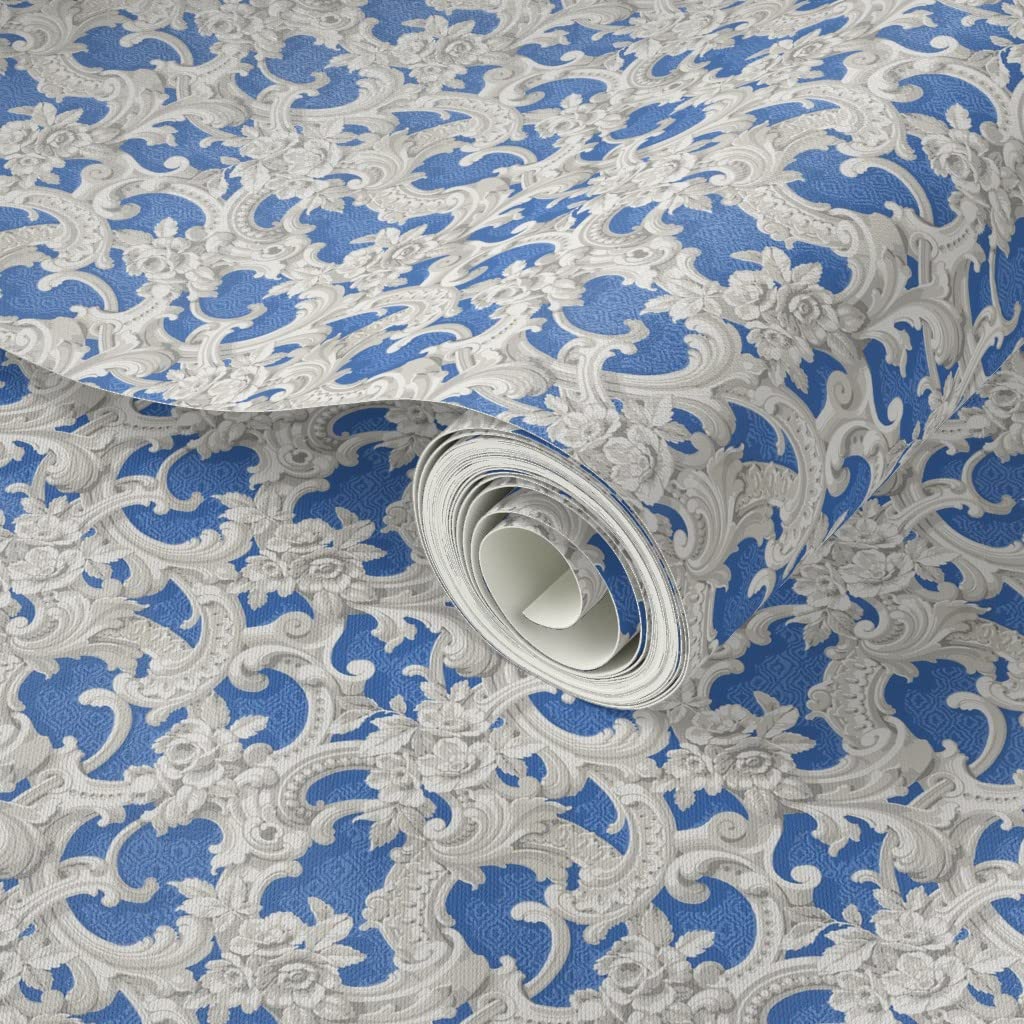 Peel & Stick Wallpaper 12ft x 2ft - Self-Adhesive Removable Wallpaper with Rococo Damask Historical Scrolls Design, Ornate Royalty Pattern by Spoonflower | Perfect for Bedroom, Living Room, Nursery & Home Office Decor