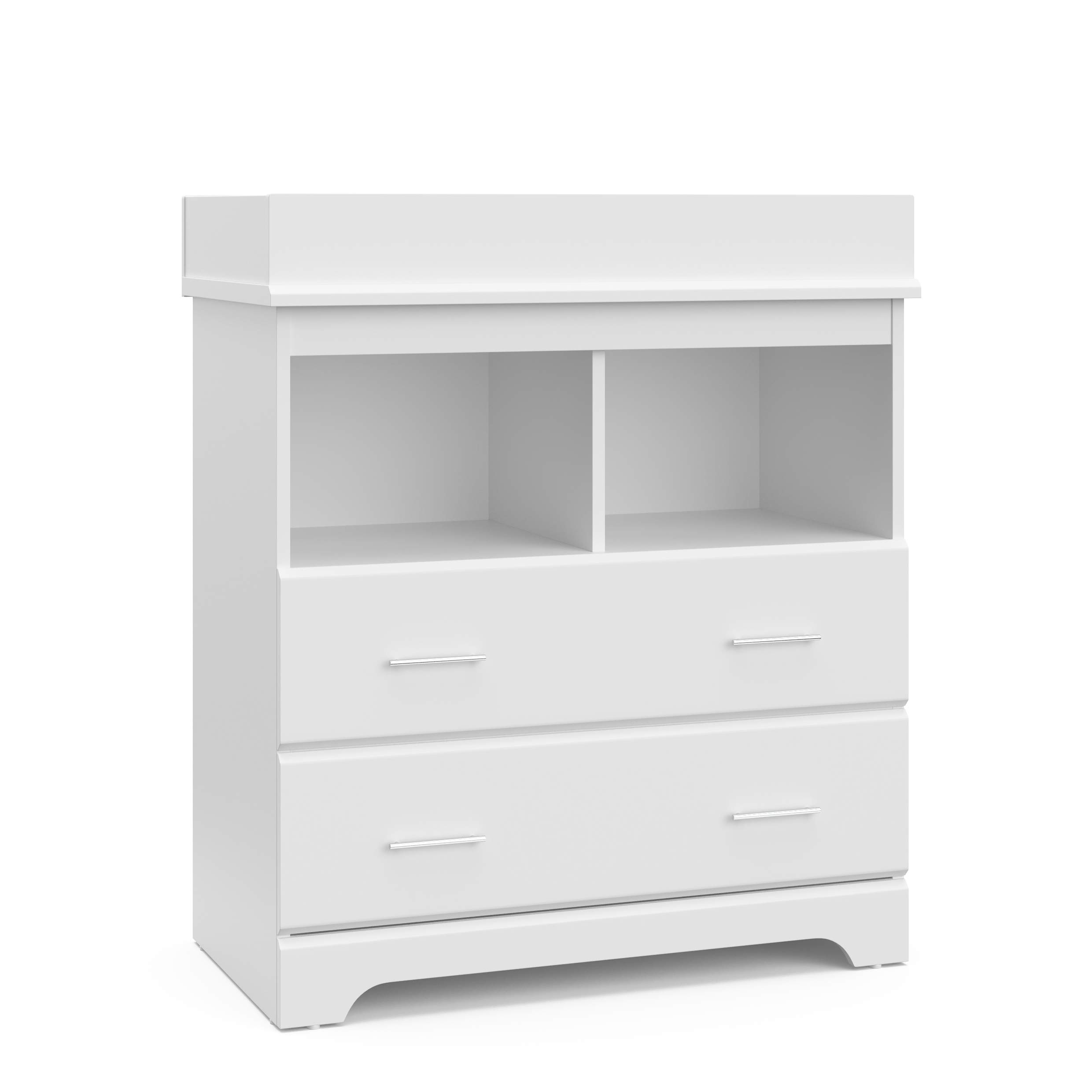 Storkcraft Brookside 2-Drawer Changing Table Dresser in White - GREENGUARD Gold Certified Baby Nursery Dresser with Changing Topper | Sturdy Baby Changing Station & Storage Solution for Nursery, Kids Bedroom & Daycare Use