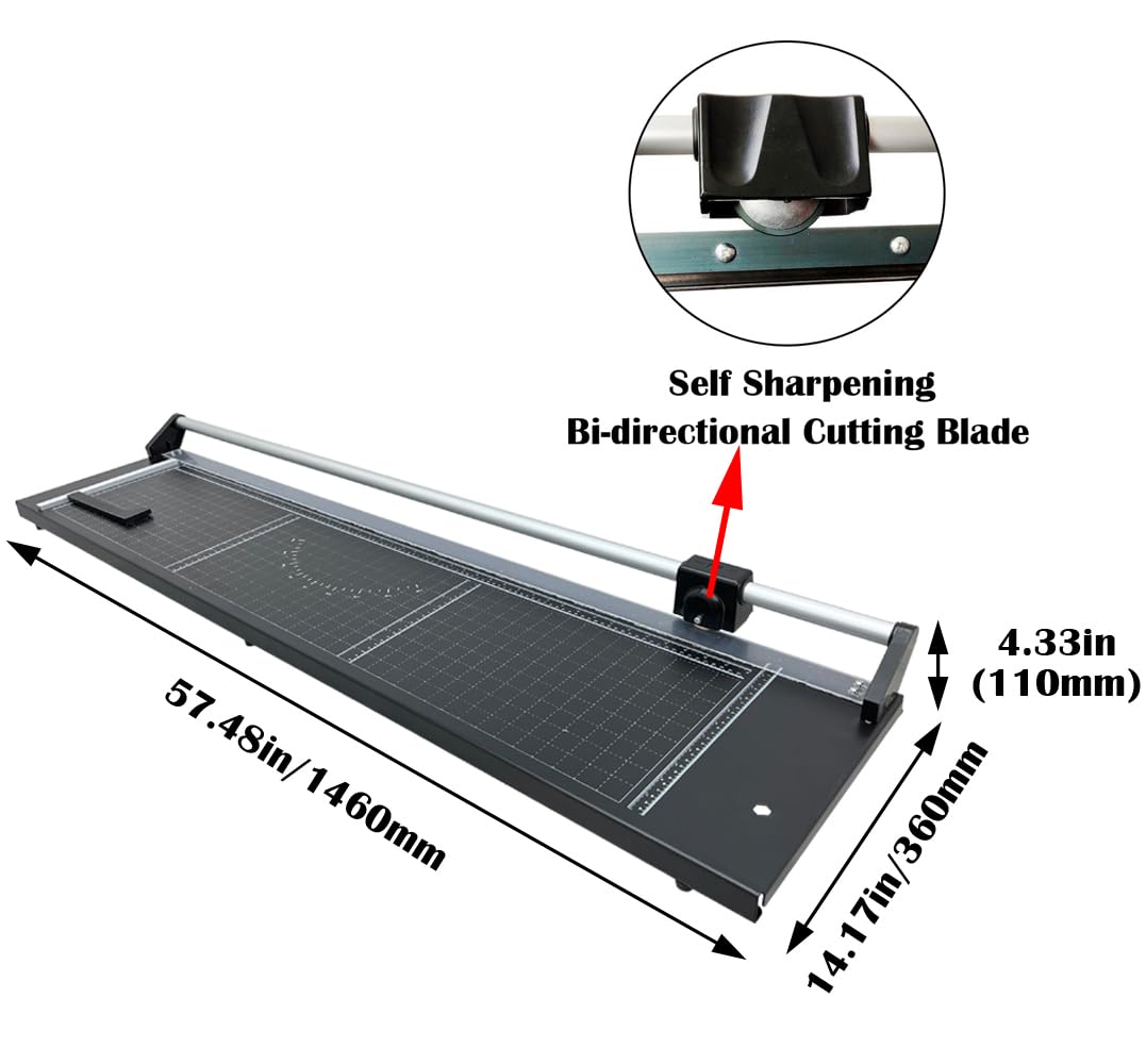 48in Rotary Paper Cutter - Manual Precision Paper Trimmer with 2 Spare Blades & Angle Guide for Photo Paper, Film, Labels, Cardstock & PVC - Perfect for Scrapbooking, Crafting & Office Use