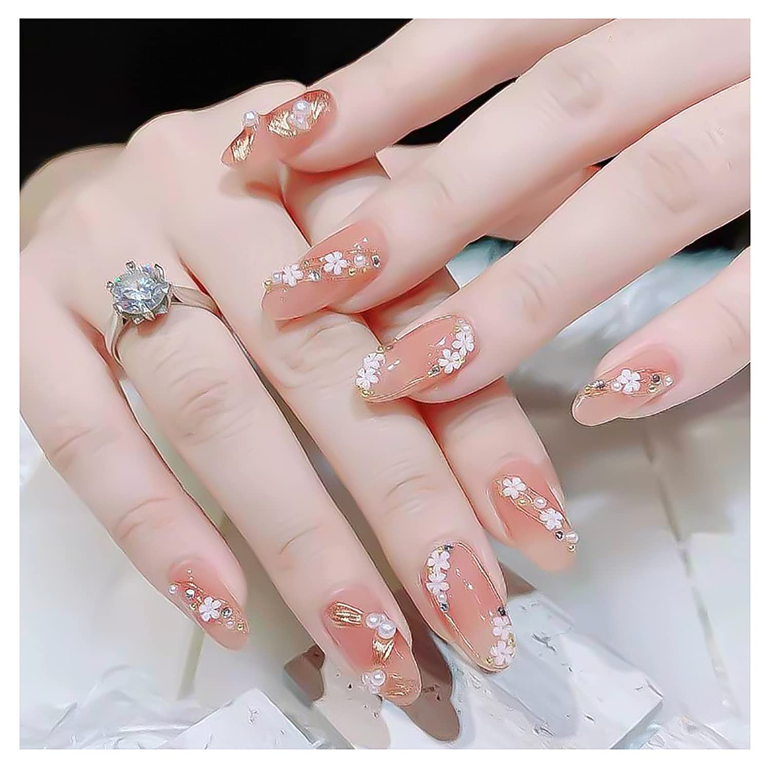 SILPECWEE 2 Boxes 3D Flower Nail Charms - Gold Nail Beads & White Floral Nail Jewelry Set with 1pc Tweezers & Picker Pencil for DIY Nail Art - Perfect for Bridal, Party, and Salon Nail Designs