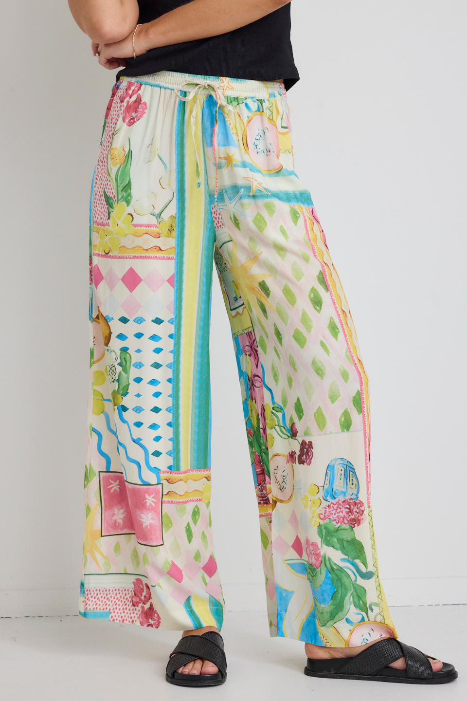 Stylish Pink Holiday Print Wide Leg Pants for Women - Comfortable High Waisted Lounge Pants for Christmas Party, Vacation & Casual Wear