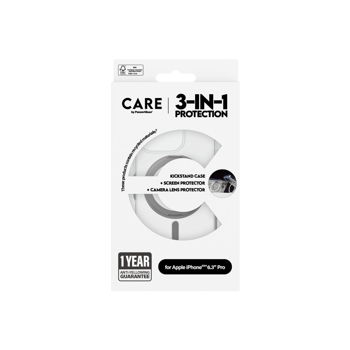 PanzerGlass CARE 3-in-1 Ceramic Screen Protector for iPhone 16 Pro - Anti-Scratch, Anti-Fingerprint, HD Clear - Perfect for Work, Travel & Everyday Protection