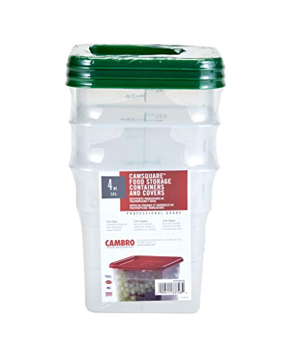 Cambro 4SFSPPSW3190 Set of 3 Square Food Storage Containers with Lids - 4 Quart Capacity | Perfect for Meal Prep, Restaurant Use & Leftovers Storage