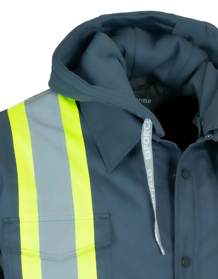 Forcefield Hi-Vis Hoodie Shacket with Detachable Hood - Reflective Safety Workwear for Construction & Outdoor Activities | OSHA Compliant Work Jacket for Men & Women