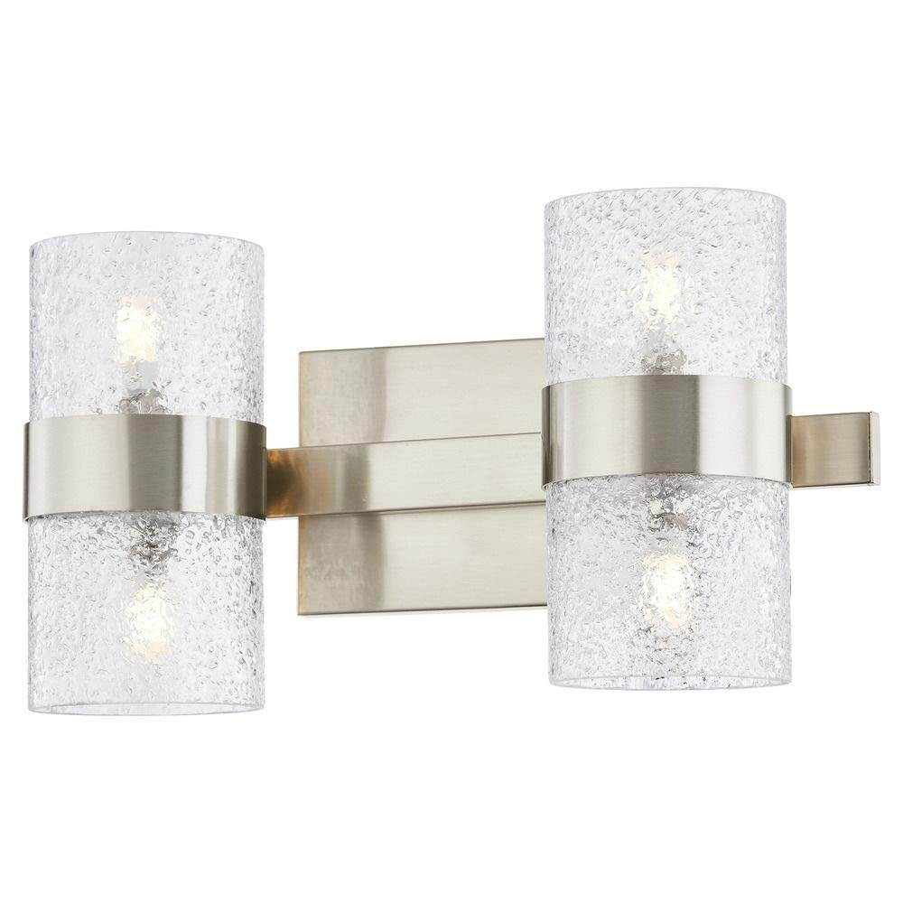 Zeal 2-Light Satin Nickel Bathroom Vanity Light Fixture with Water Glass Shade - Perfect for Modern Bathroom, Powder Room & Spa Decor