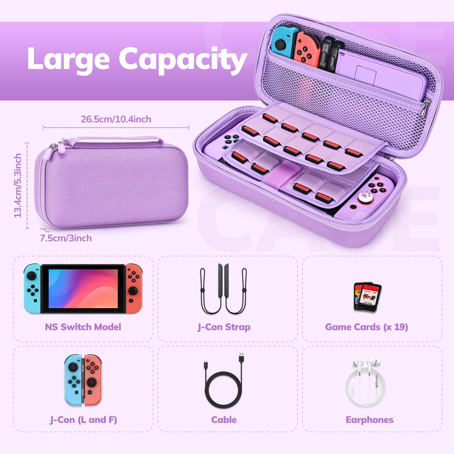 16-in-1 Nintendo Switch Carrying Case with Accessories - Purple Protective Travel Case for Original Switch Model - Perfect for Gaming On-The-Go