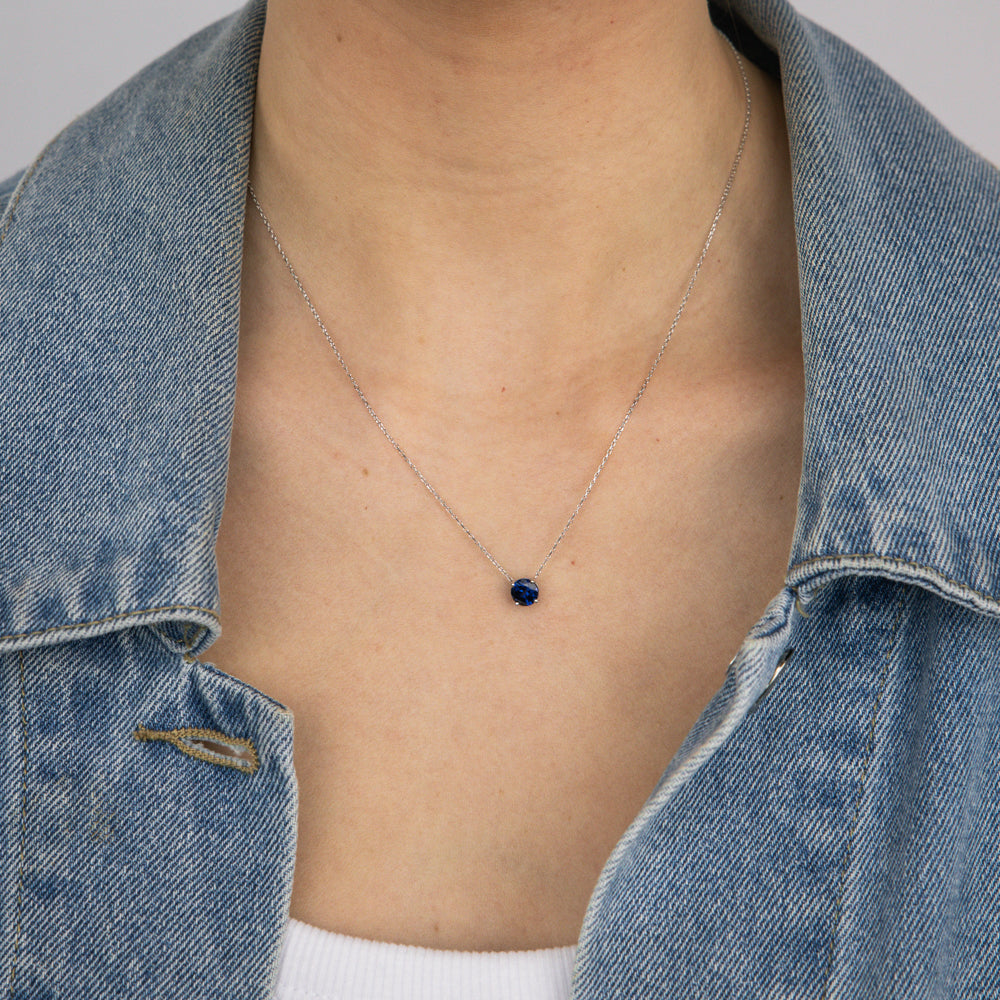 0.67 Carat Lab-Created Sapphire Pendant Necklace with 45cm 9K White Gold Chain - Elegant Jewelry Gift for Women, Perfect for Weddings, Anniversaries & Special Occasions