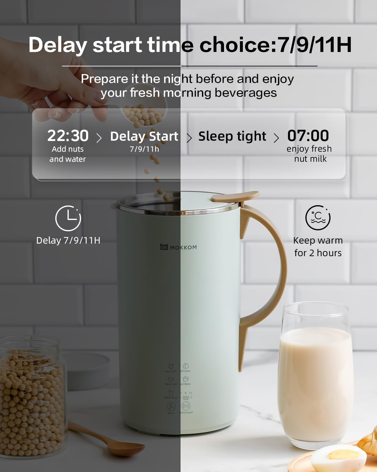 Premium Anti-Static Conical Burr Coffee Grinder & Automatic Nut Milk Maker - Electric, Quiet, Adjustable Coarseness - Perfect for Espresso, Cold Brew & Homemade Almond Milk (Green)