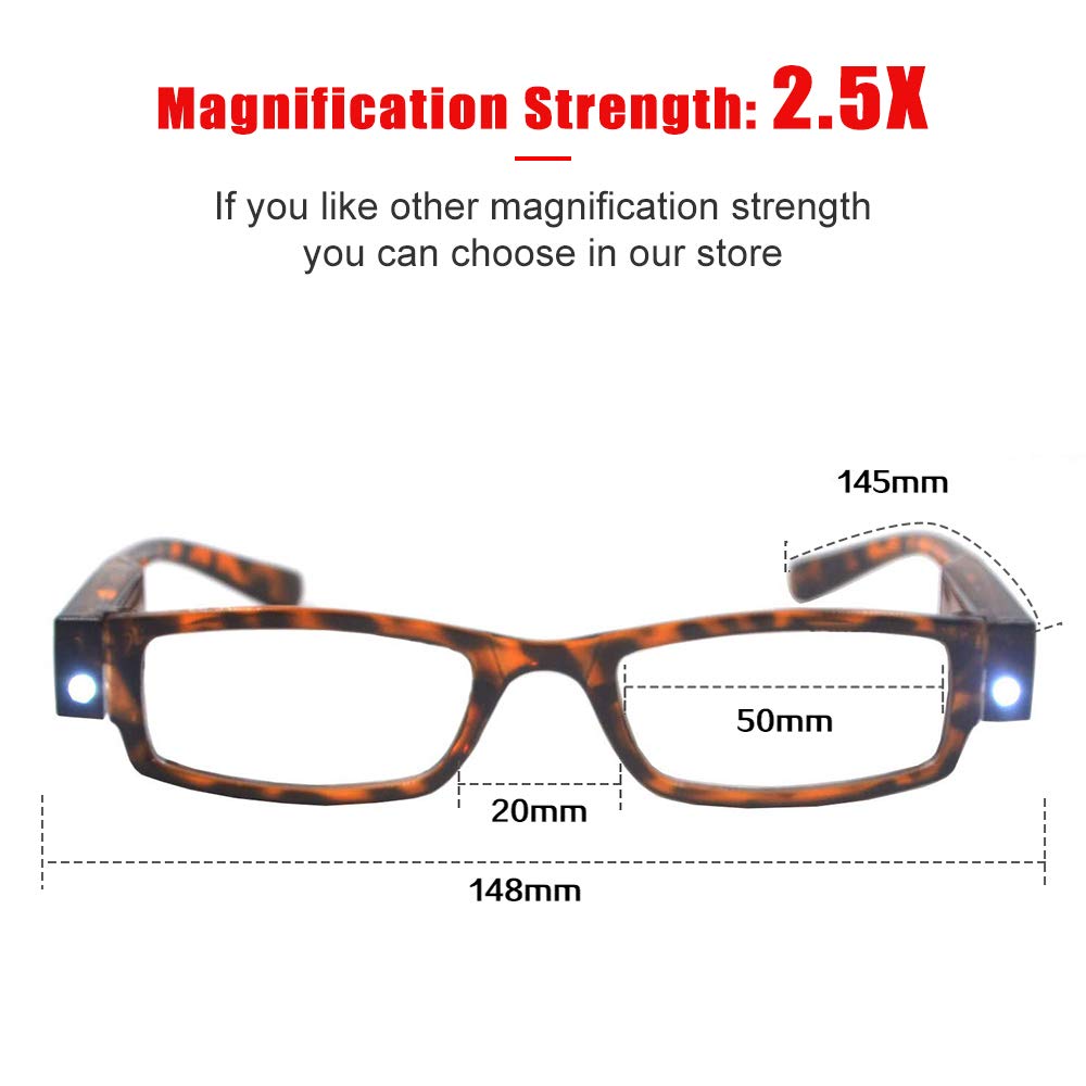 LED Reading Glasses with Built-in Light & Magnifier - Hands-Free Illuminated Eyewear for Night Reading, Crafts, and Close Work