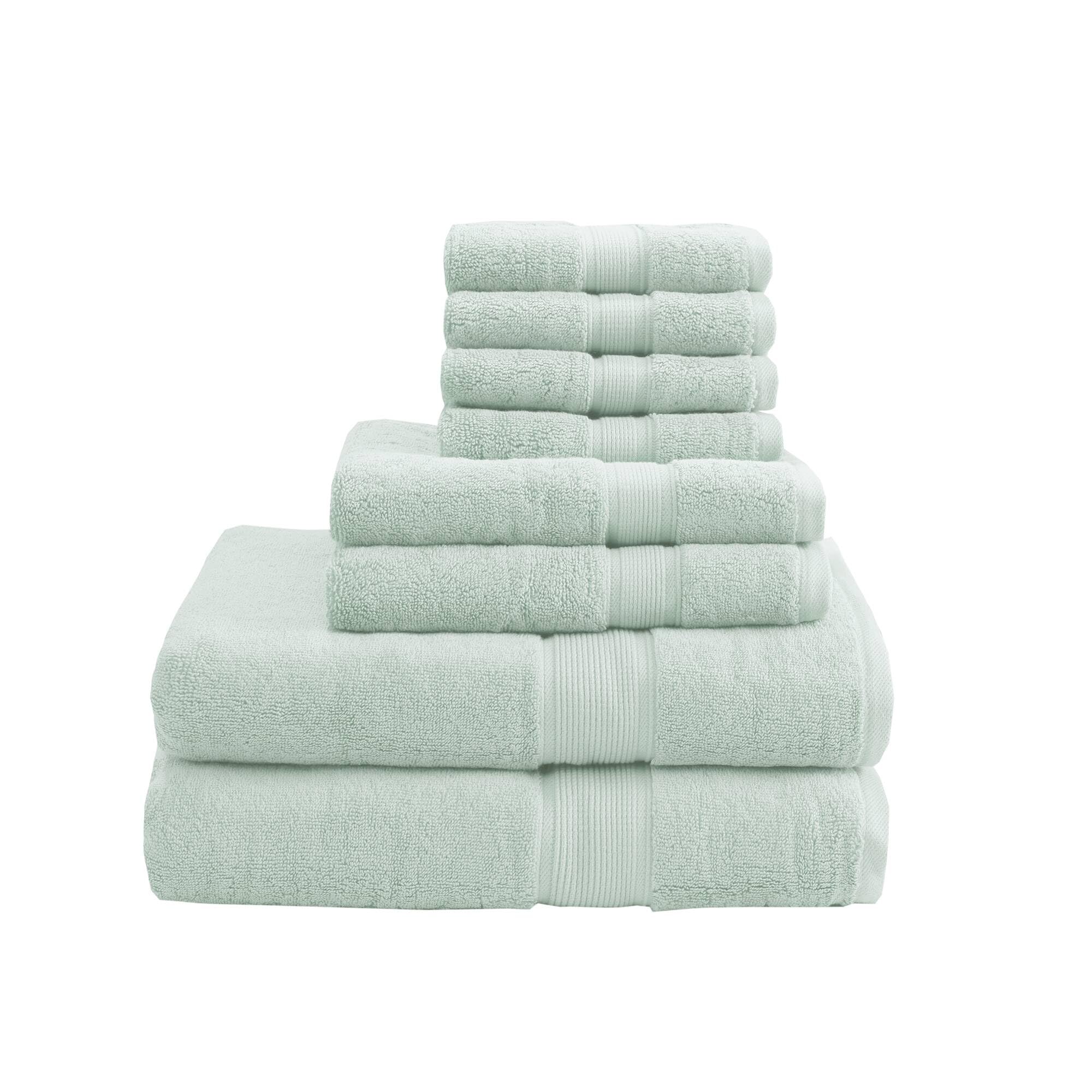 Madison Park Signature 800GSM 100% Cotton Bath Towel Set of 8 (2 Bath Towels, 2 Hand Towels, 4 Washcloths) - Ultra Soft, Highly Absorbent & Quick Dry - Luxury Spa Quality Bathroom Towels for Home, Hotel & Gifting - Seafoam Green
