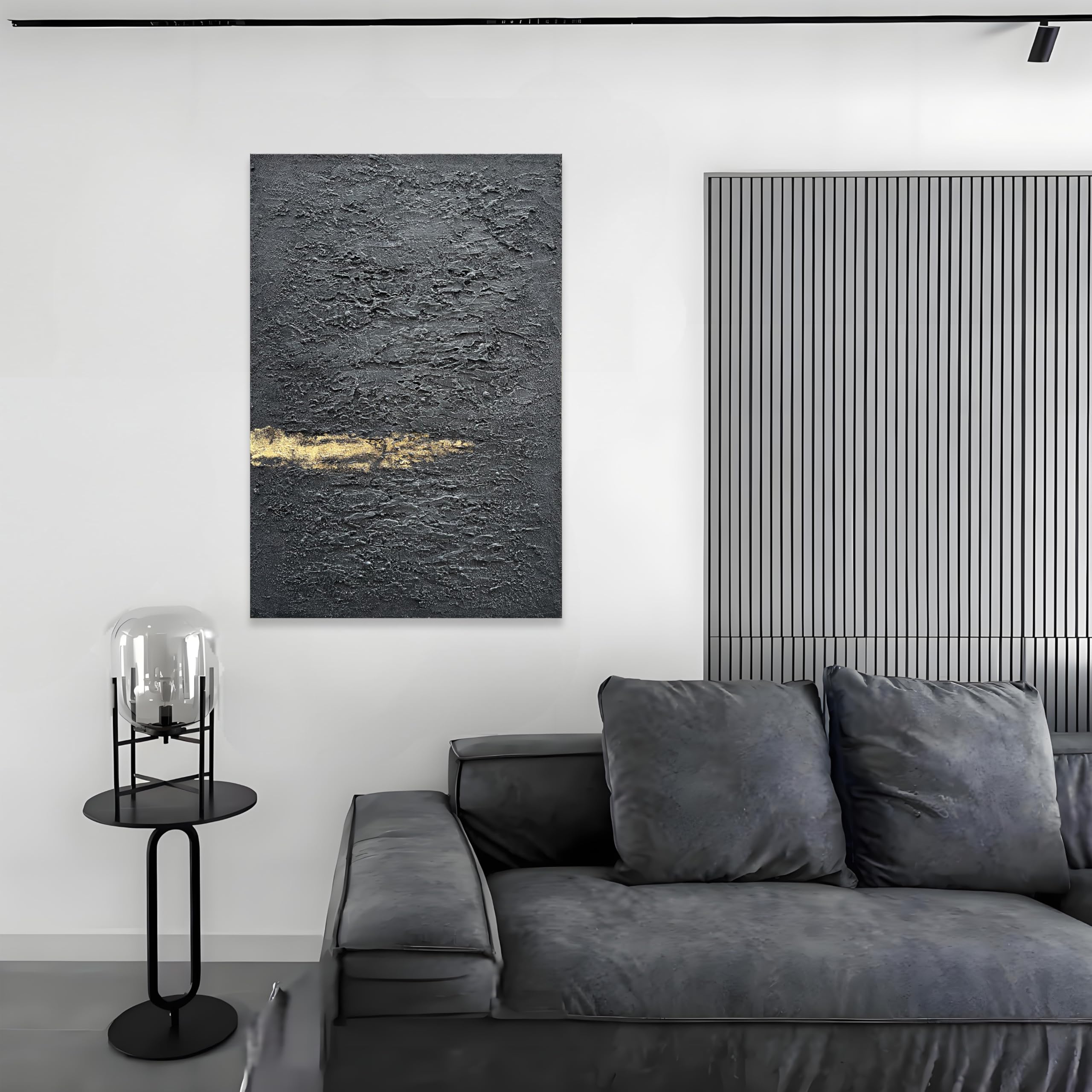 Hand Painted 36x24 Inch Black and Gold Abstract Wall Art - Thick Texture Oil Painting for Modern Home Decor | Perfect for Living Room, Bedroom or Office