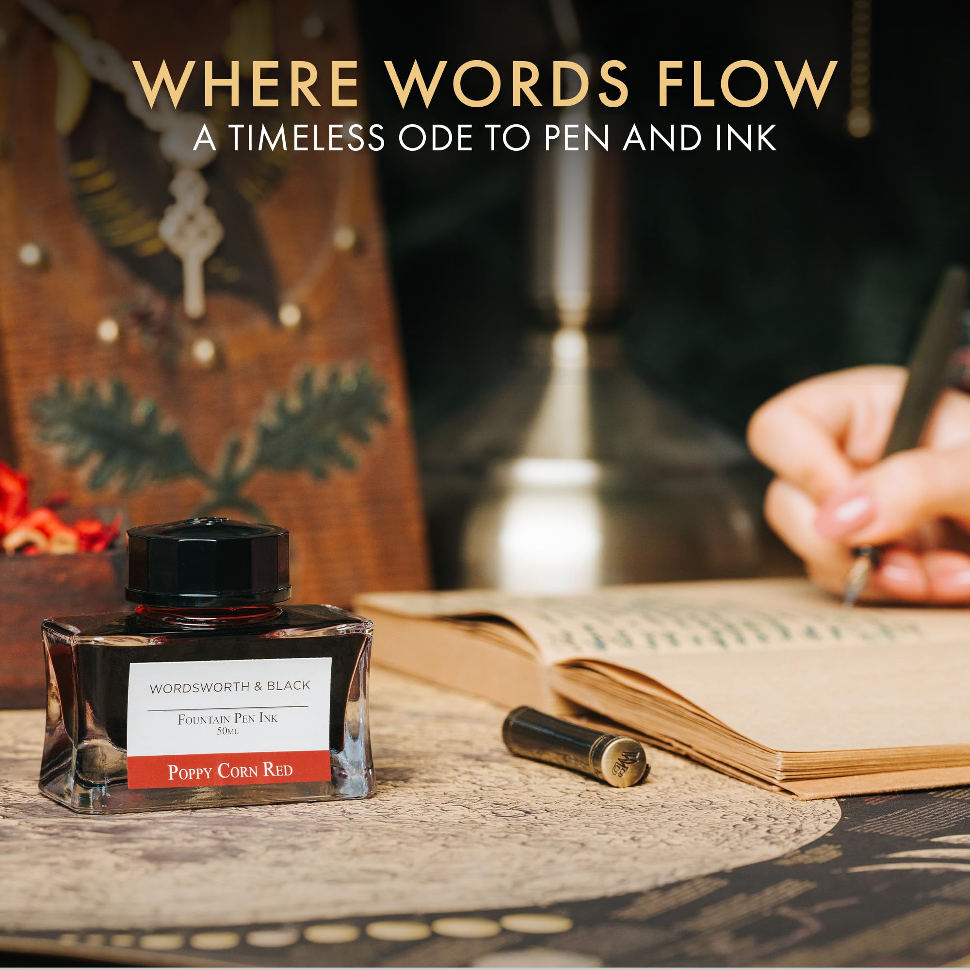 Premium Luxury Wordsworth & Black Fountain Pen Ink Bottle (50ml) - Poppy Corn Red, Smooth Flow for Elegant Writing | Ideal for Calligraphy, Journaling & Professional Use