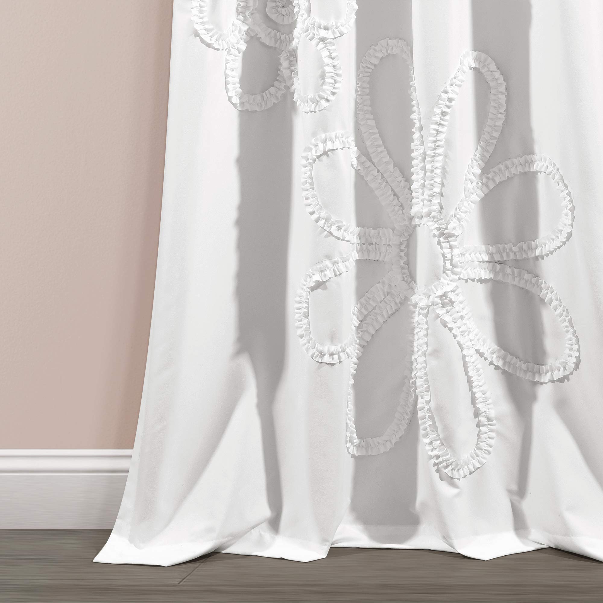 Lush Decor White Ruffle Flower Curtains 84x42
