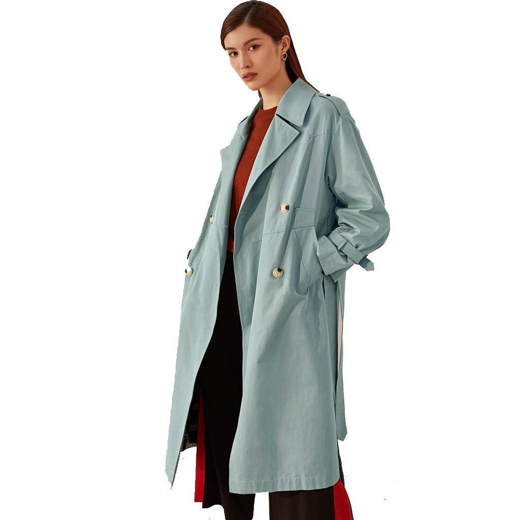 Women's Retro Double-Breasted Lapel Trench Coat - Spring Summer Lightweight Loose Jacket, Korean Fashion Casual Outerwear (Light Green, Size L) - Perfect for Office Wear, Dating & Street Style