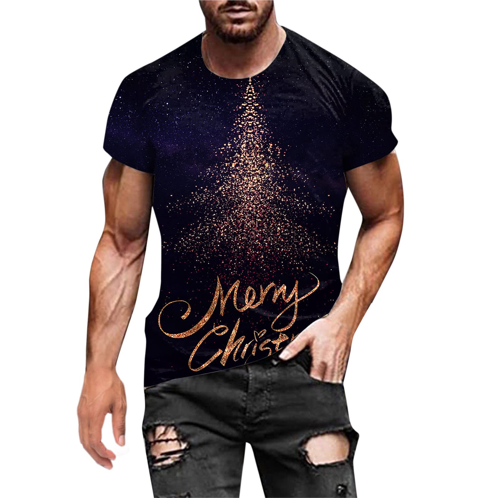 WOCACHI Men's Soldier Short Sleeve T-Shirt - Santa Claus Print Athletic Tee for Christmas, Workout & Casual Wear