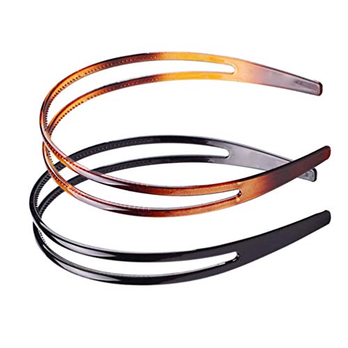 HEALLILY 2 Pack Non-Slip Double Layer Hair Bands for Women - Minimalist Toothed Headbands for Girls & Ladies - Perfect for Workouts, Yoga, and Everyday Styling