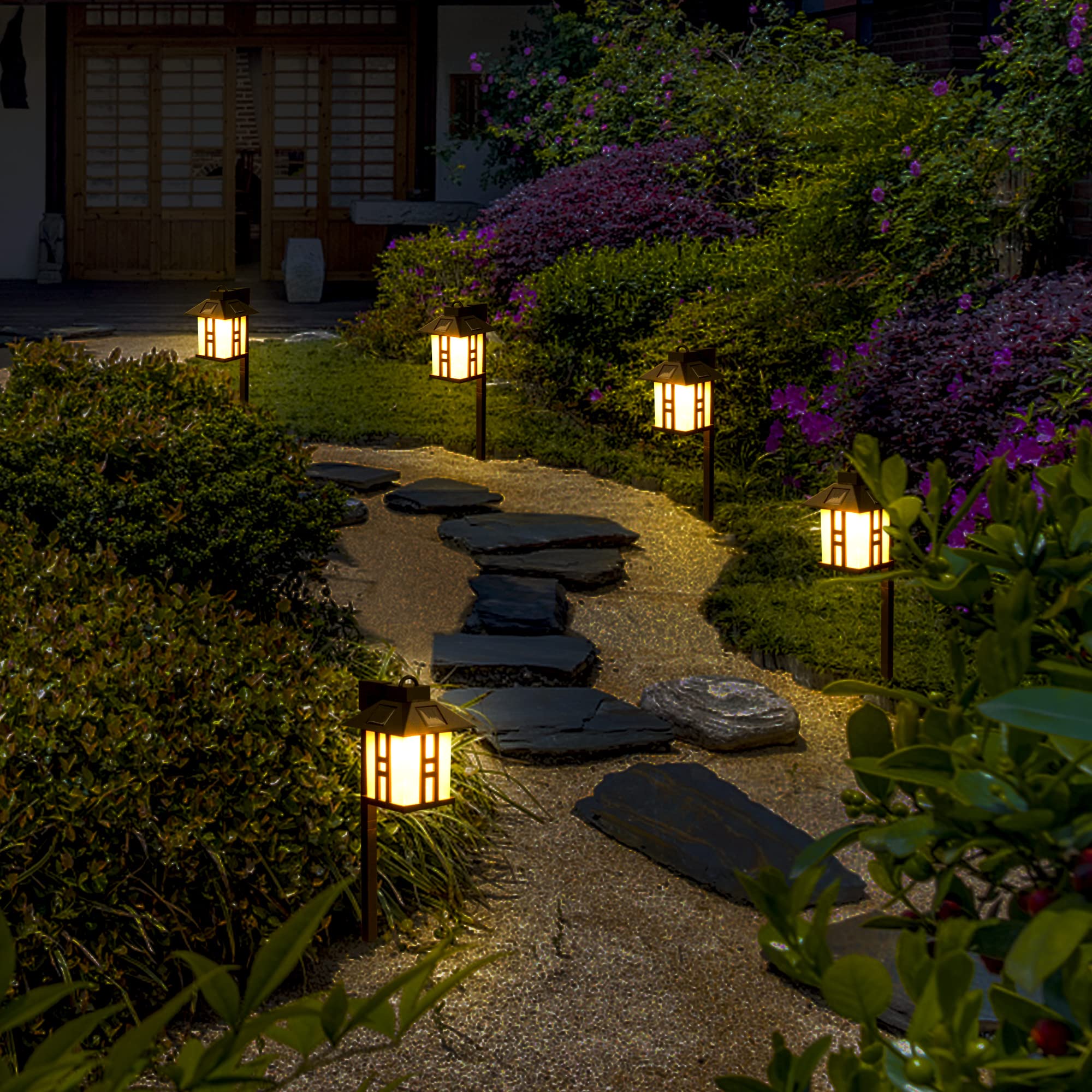 GIGALUMI Japanese Solar Pathway Lights - Waterproof Outdoor Solar Lights for Garden, Lawn, Patio, Yard, Walkway, Driveway Decoration - 4 Pack - Perfect for Landscape Lighting and Nighttime Safety