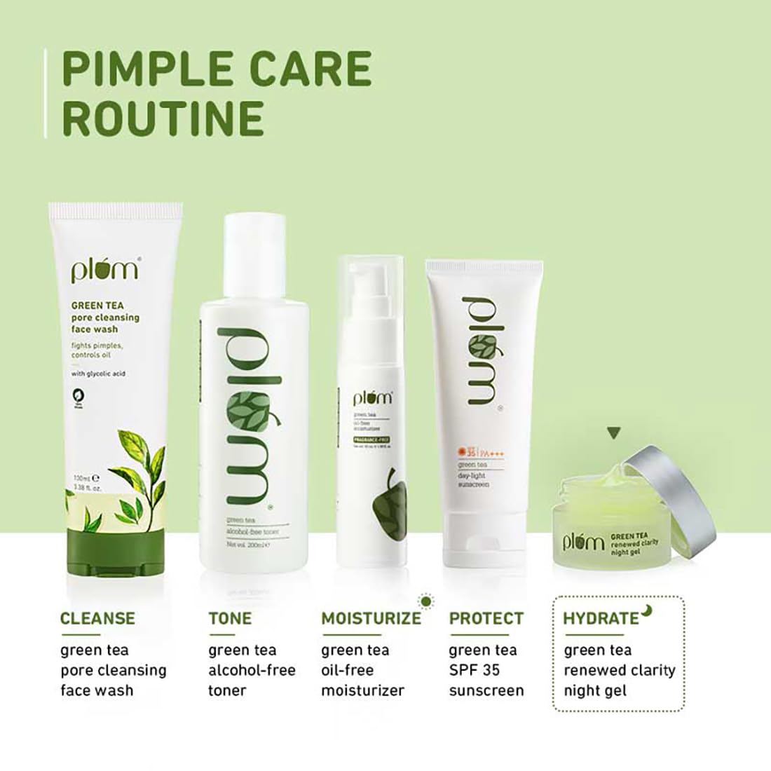 Plum Green Tea Renewed Clarity Night Gel Mini - Hydrating & Acne-Fighting Face Moisturizer for Oily Skin | Lightweight, Quick-Absorbing, Non-Sticky Vegan Gel | Perfect for Nighttime Skincare Routine & Travel