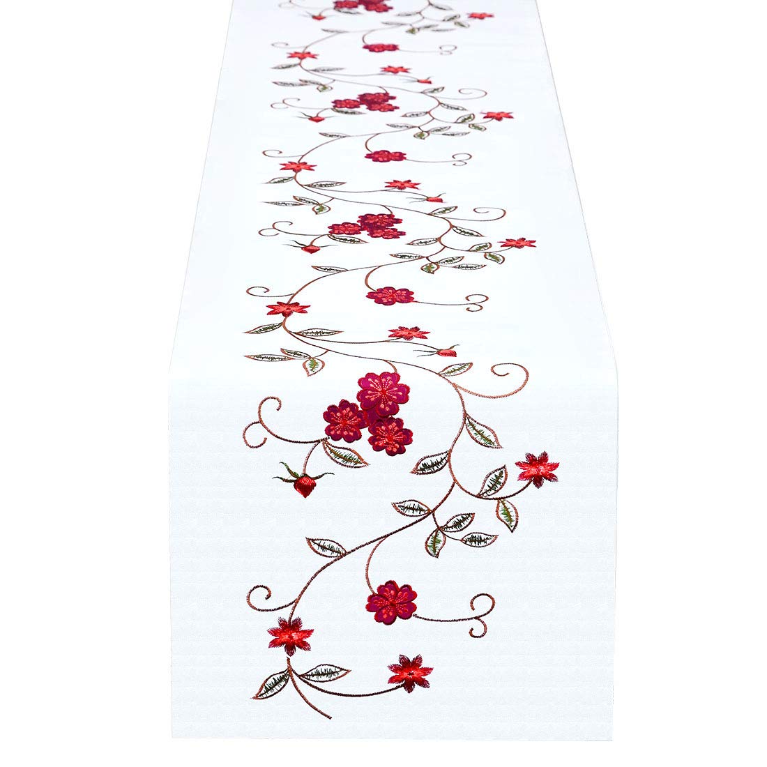 Simhomesn Double Thickness Rustic Embroidered Floral Table Runner - Burgundy 14x53 Inch - Elegant Dining Table Decor for Spring Summer Weddings & Farmhouse Decor