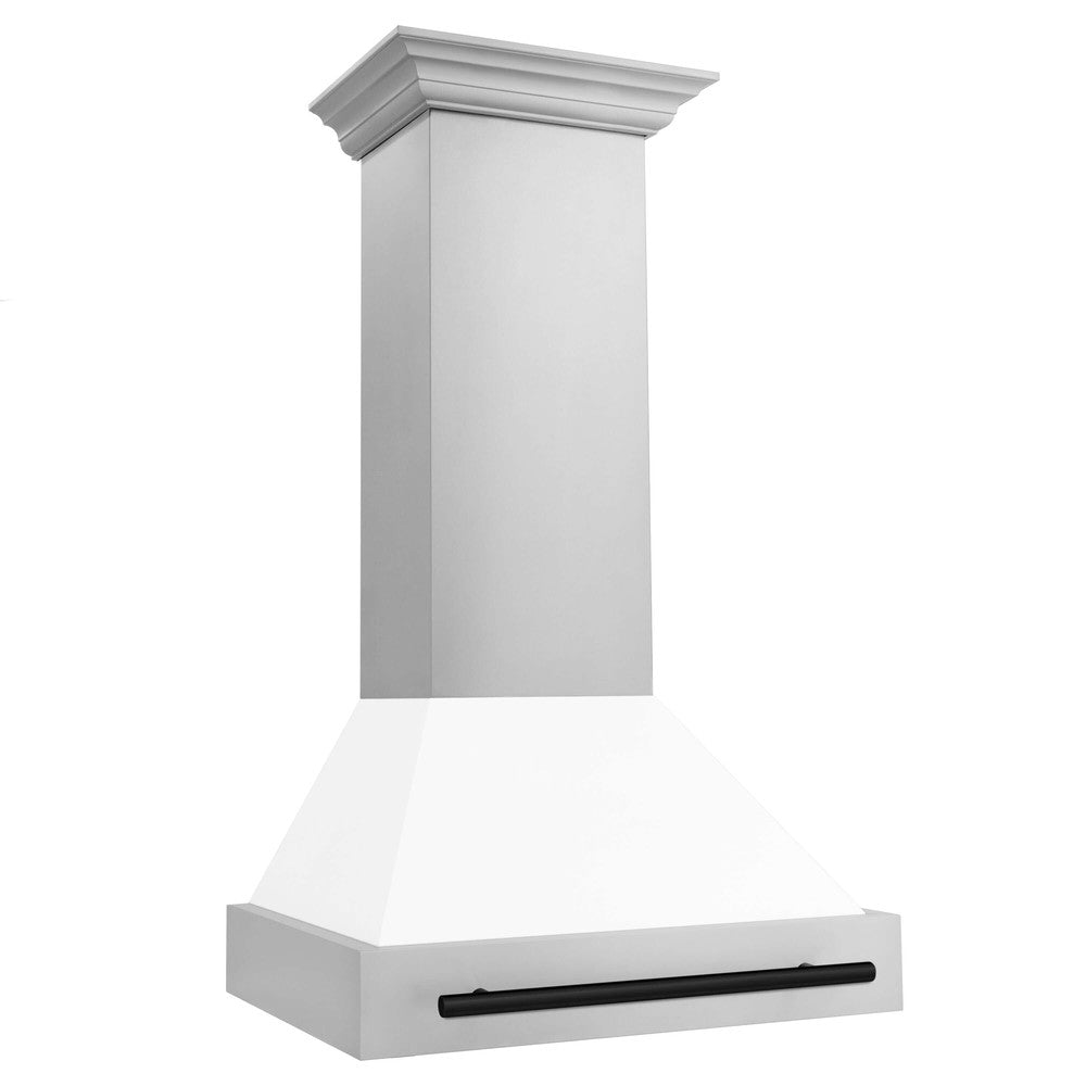 ZLINE Autograph Edition 30 Inch Stainless Steel Range Hood with White Matte Shell & Accent Handle (8654STZ WM30) - Modern Kitchen Ventilation for Home Chefs