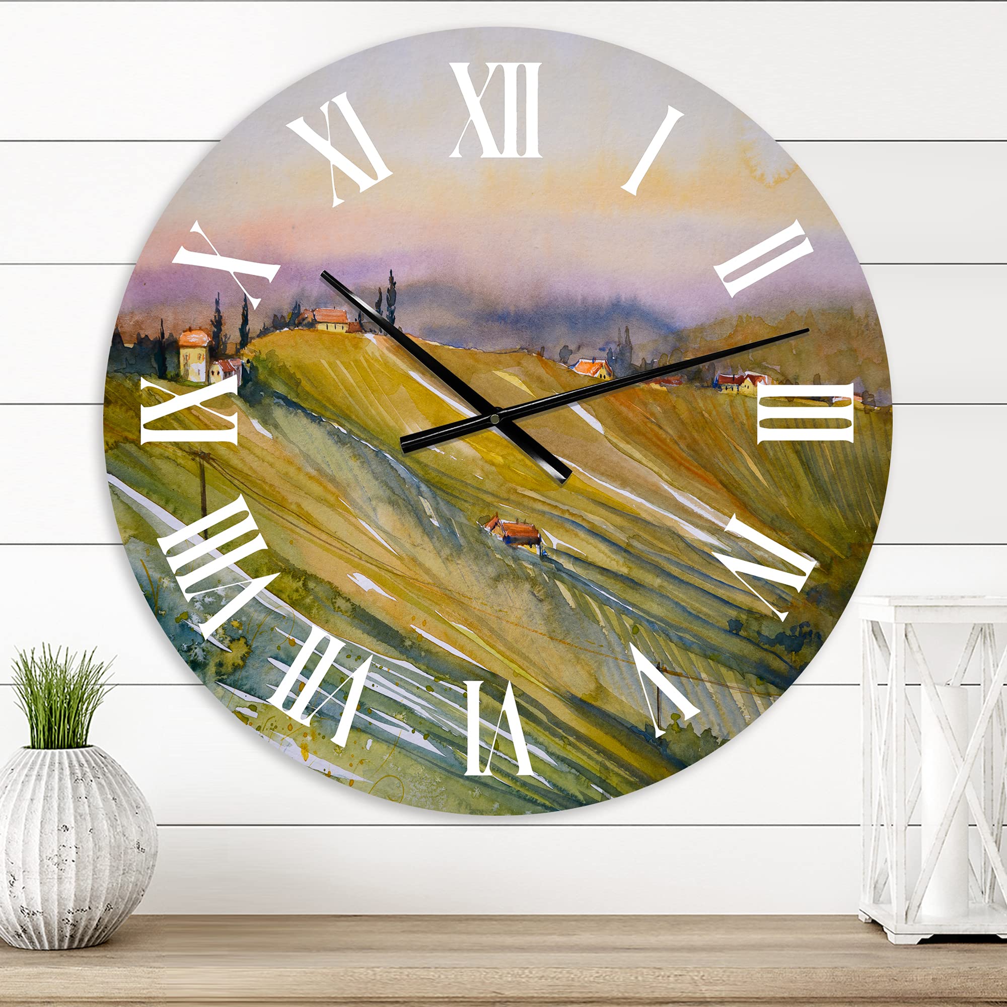 Vineyard at Dawn in Tuscany Italy - Large Country Wall Clock for Living Room Decor | Rustic Landscape Wall Art | Perfect for Farmhouse, Kitchen & Office
