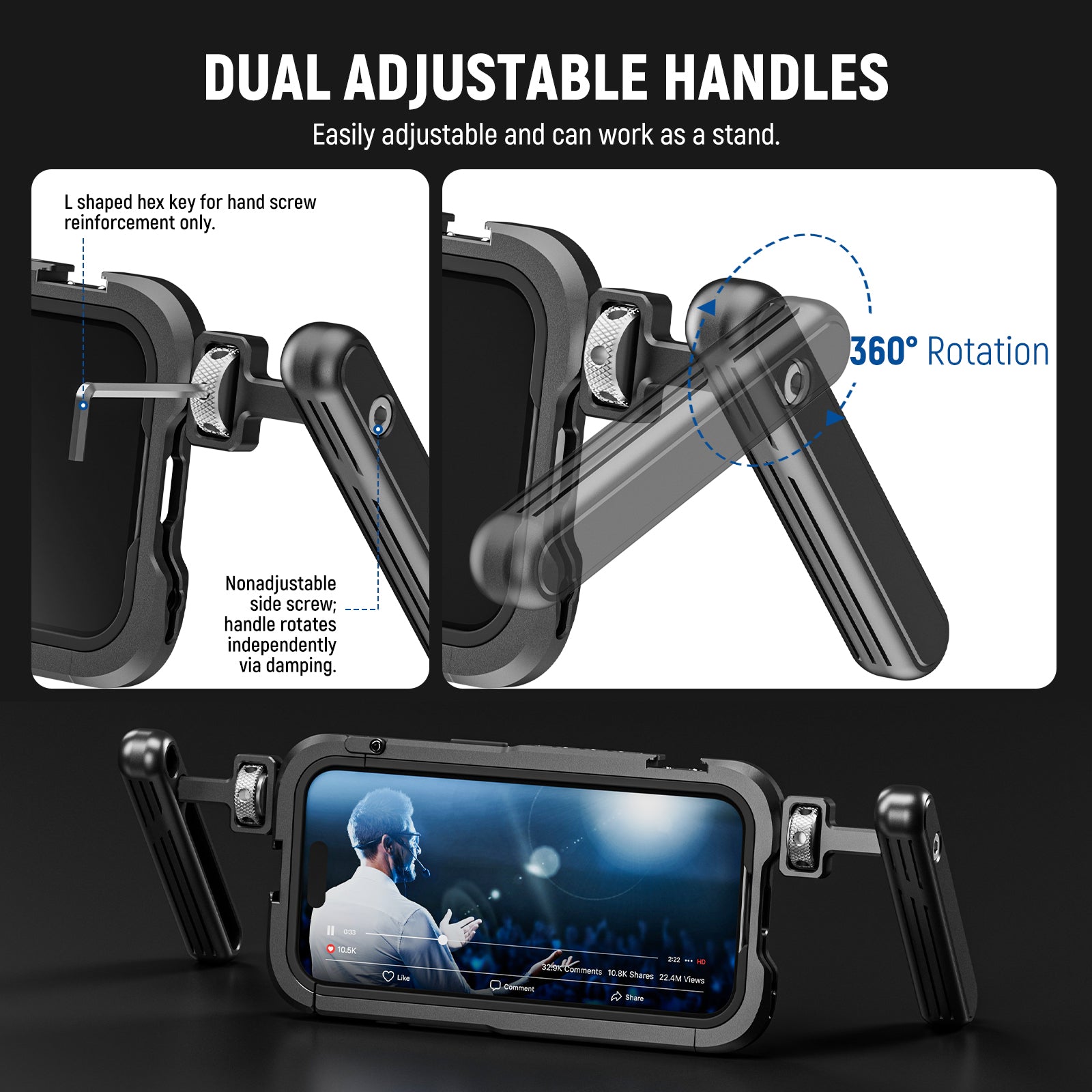 NEEWER PA023 Metal Protective Cage for iPhone 15 Pro & Pro Max - Durable Phone Mount for Filmmaking, Vlogging & Photography