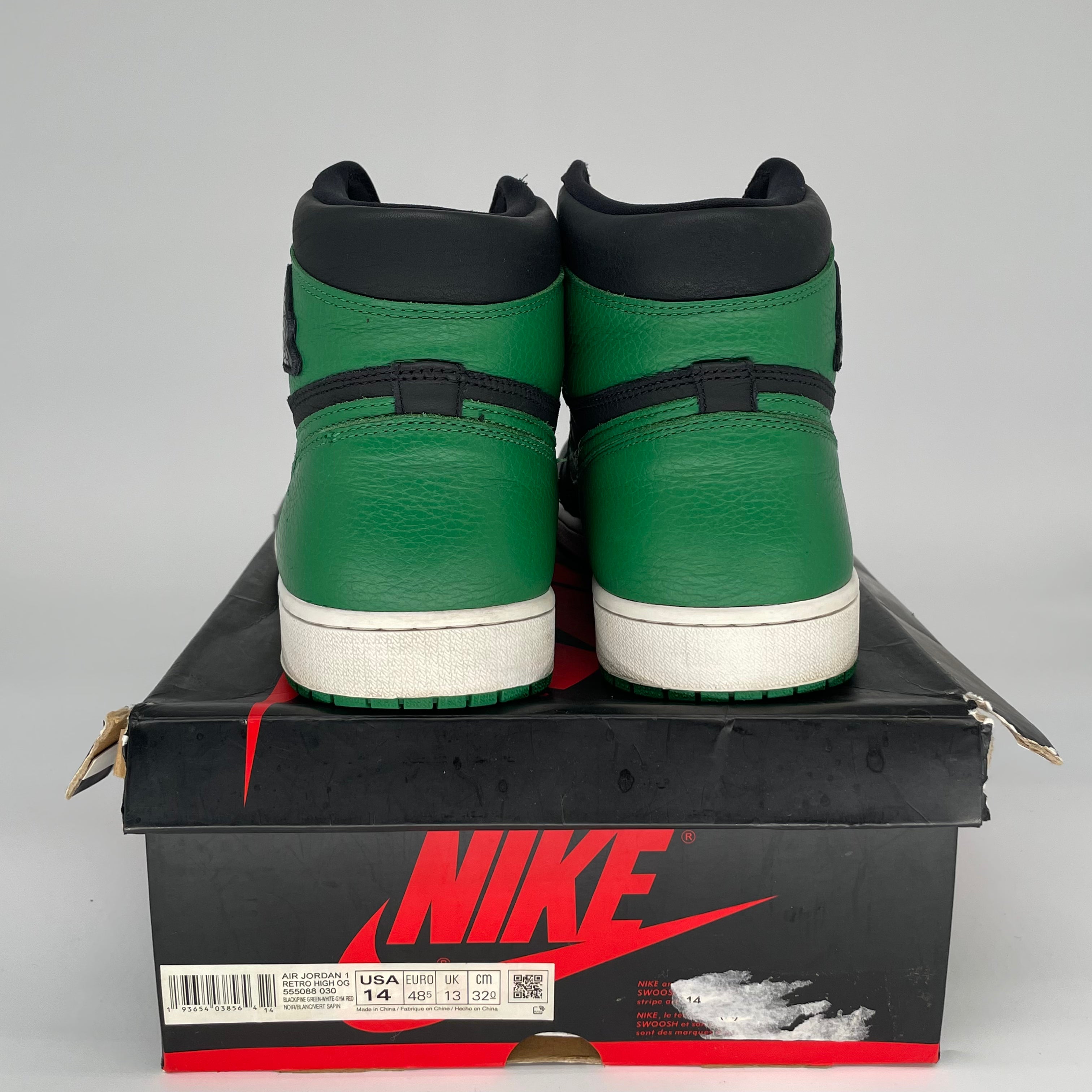 AIR JORDAN 1 Retro High OG Pine Green Black Men's Basketball Shoes Size 14 - 555088-030 - Perfect for Sneaker Collectors & Streetwear Fashion