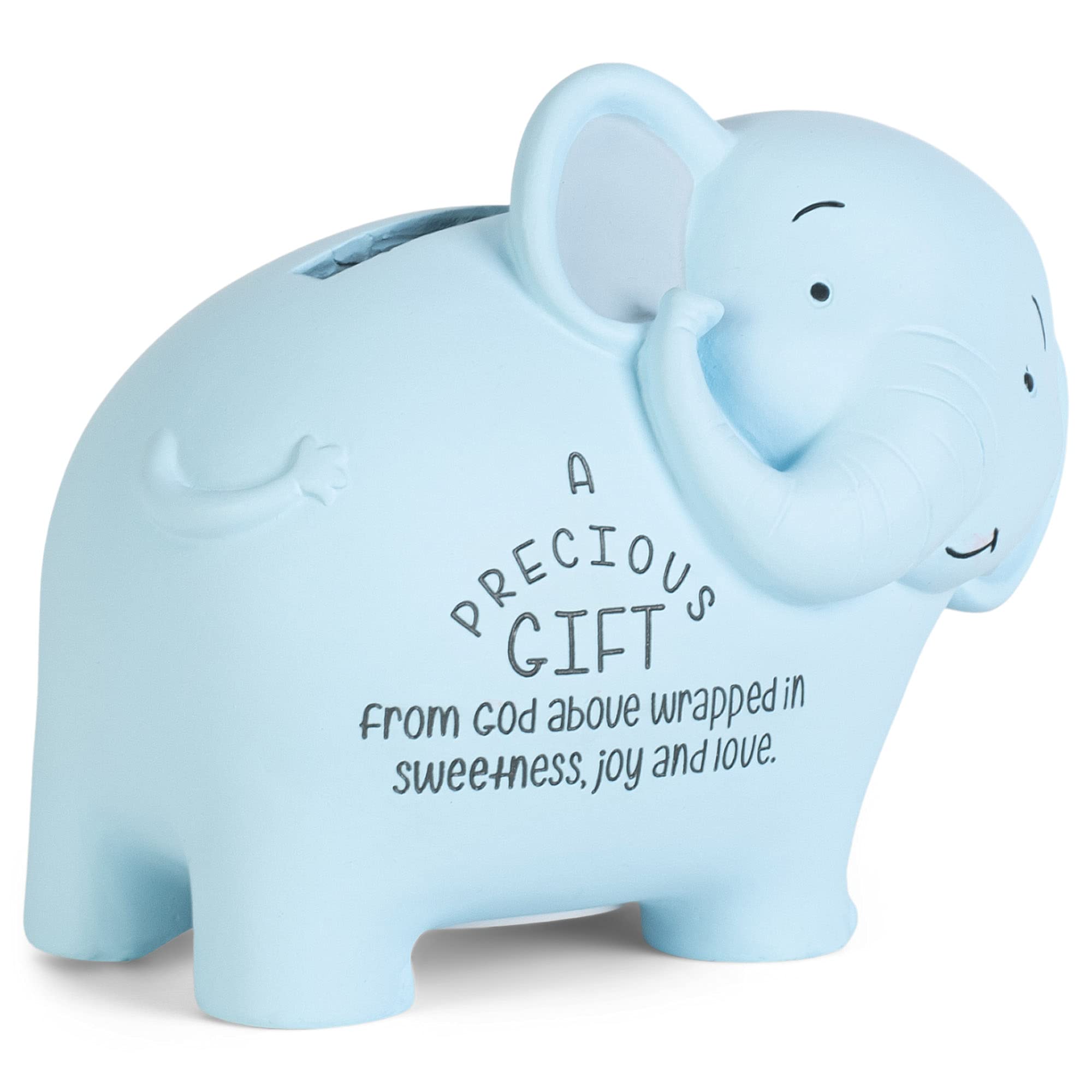Soft Blue Friendly Elephant 4 Inch Resin Piggy Bank - Cute Money Saving Coin Bank for Kids Room Decor, Birthday Gifts & Home Savings Jar