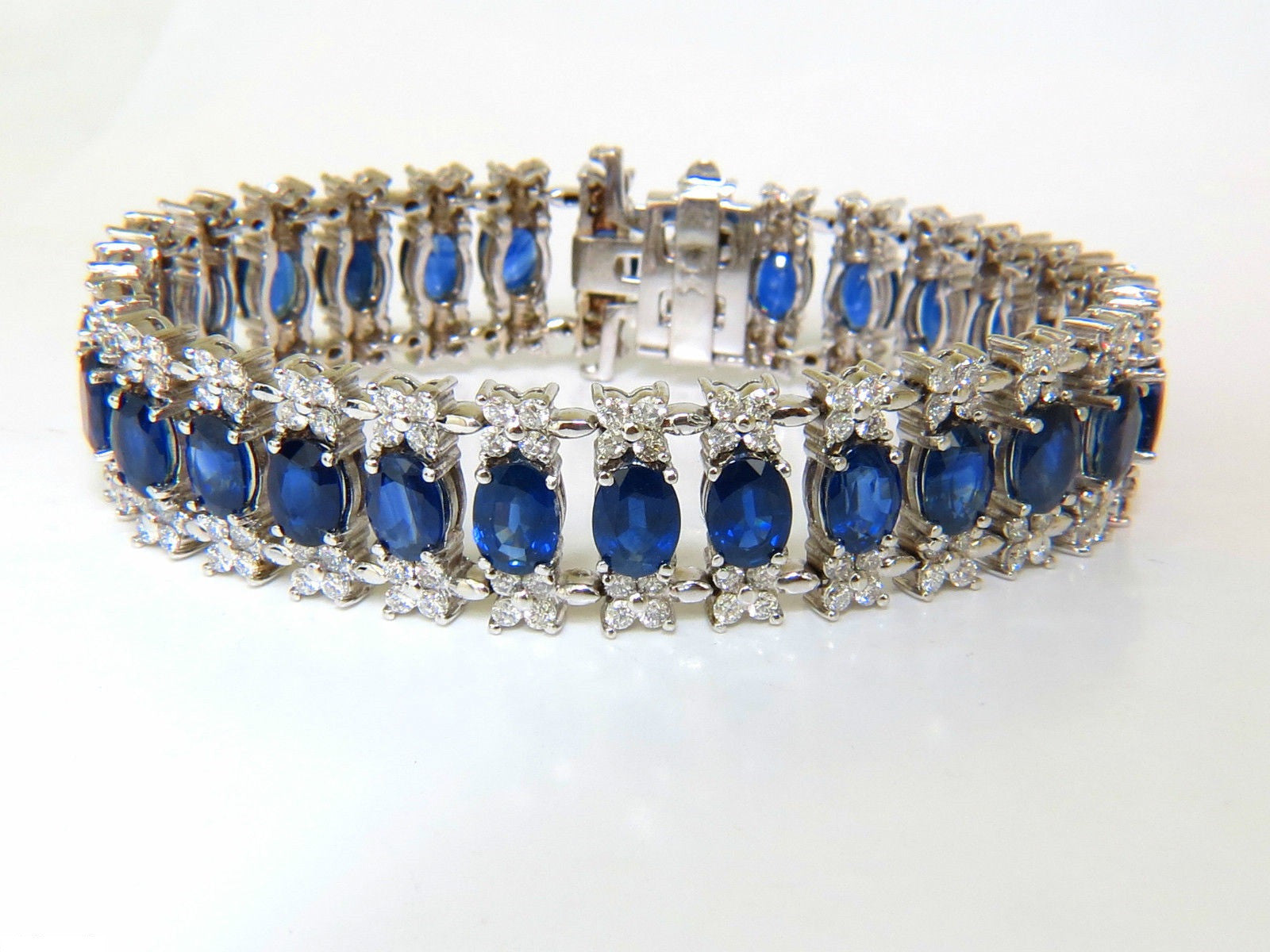 33.75CT Natural Blue Sapphire & Diamond Tennis Bracelet - 3 Row Wide Cuff for Women - Elegant Jewelry for Weddings, Parties & Special Occasions