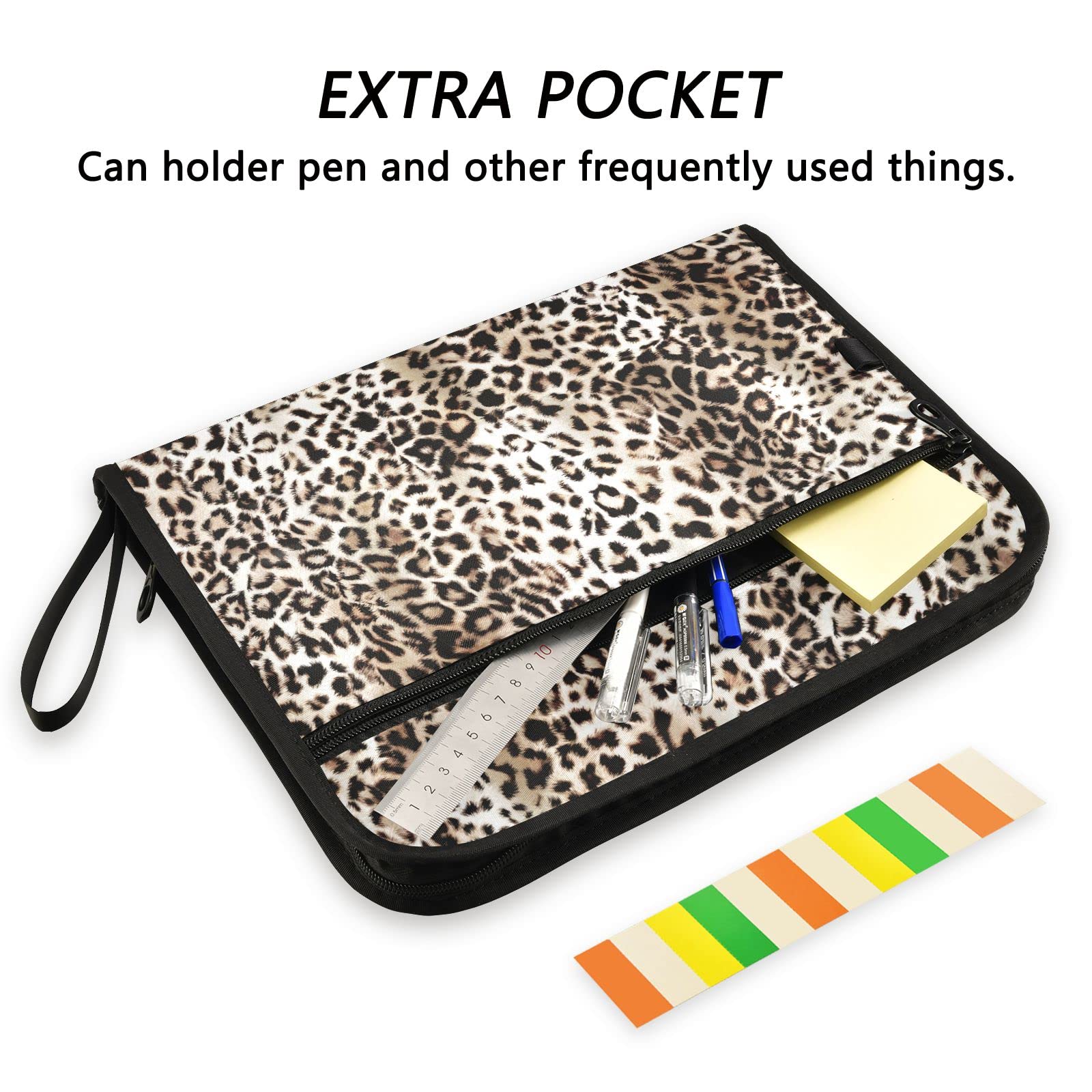 Kcldeci 13-Pocket Expanding File Folder - Leopard Print Accordion Organizer with Zipper Closure for A4/Legal Documents - Perfect for Office, School & Home Organization (Letter Size)