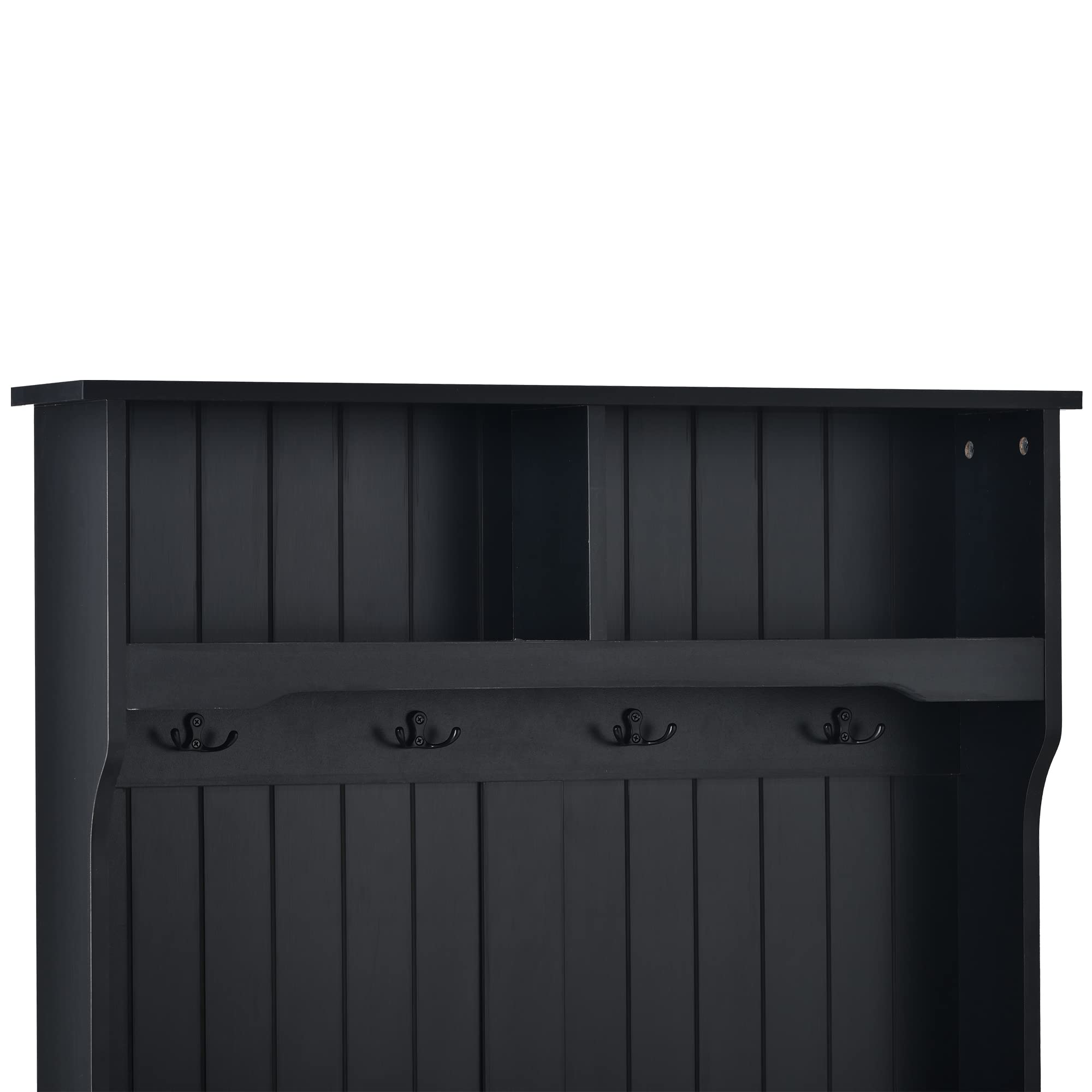 4-in-1 Multifunctional Hall Tree with Shoe Storage Bench, Coat Rack & Cabinet - Entryway Organizer with 4 Hooks, Hinged Lid & Bottom Shelf - Perfect for Small Spaces, Apartments & Home Entryways (Black) - Ideal for Organizing Shoes, Coats, Bags & Accessories in Mudrooms, Foyers & Hallways