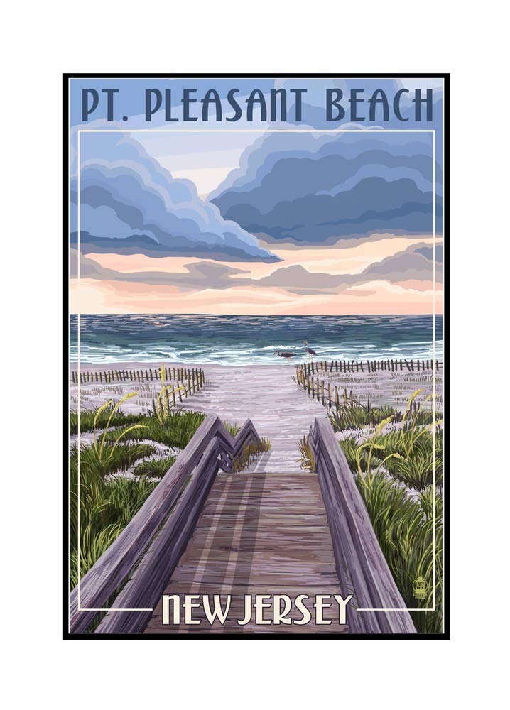 24x36 Framed Beach Boardwalk Canvas Art - New Jersey Pt. Pleasant Beach Scene Gallery Wrapped Stretched Wall Decor for Living Room, Bedroom & Office