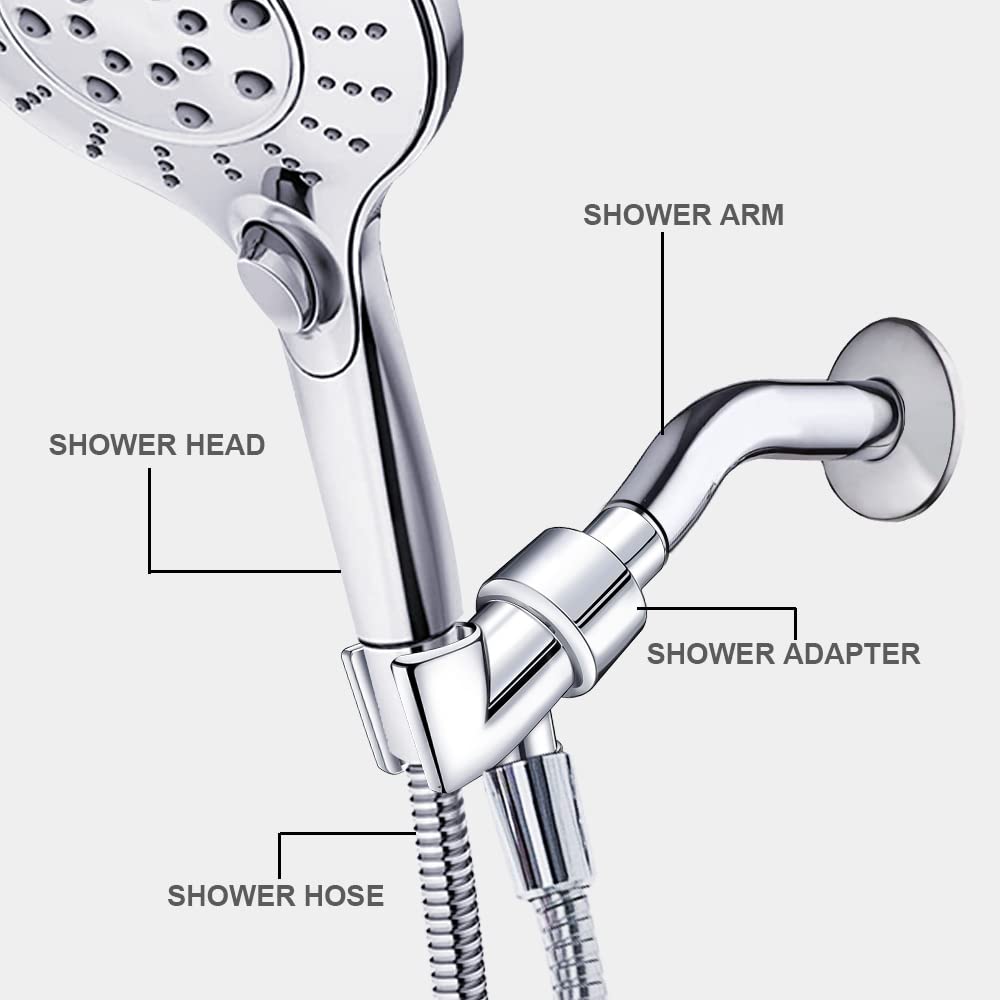 Adjustable Shower Arm Holder Mount for Handheld Shower Head - Chrome Silver Shower Arm Connector for Shower Hose - Perfect for Bathroom Renovation & Spa-Like Shower Experience