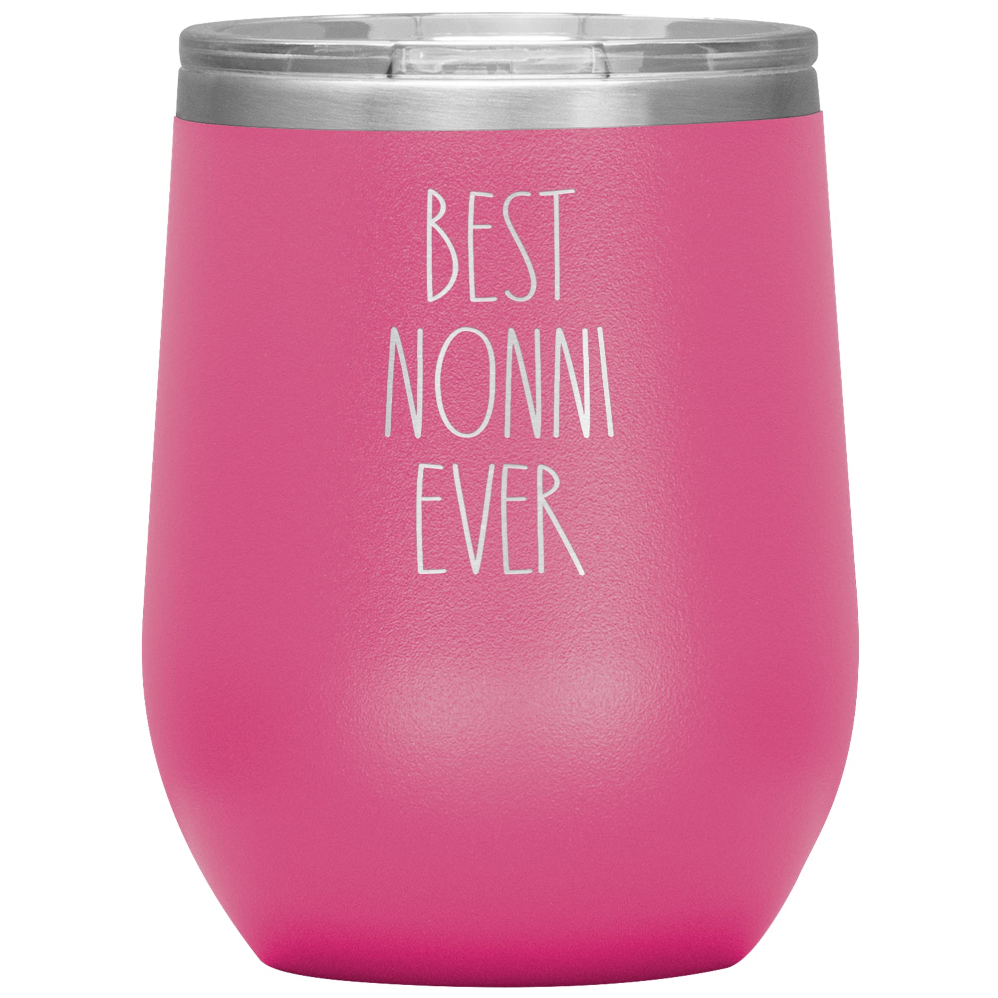 Nonni Tumbler 12oz with Lid (12 Colors) - Insulated Wine Glass for Women - Perfect Birthday Gift for Grandma - Leakproof Travel Cup for Coffee, Tea & Wine - Ideal for Home, Office & Outdoor Use (Pink)