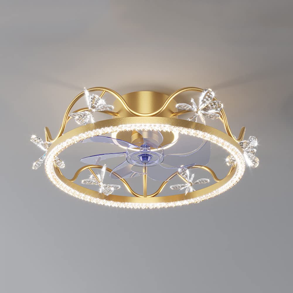 Modern Creative Crown Ceiling Fan with LED Lights & Remote - Low Profile Flush Mount, Dimmable 3-Color Lighting & 3-Speed Adjustable Quiet Motor - Perfect for Bedroom, Living Room, and Office Spaces