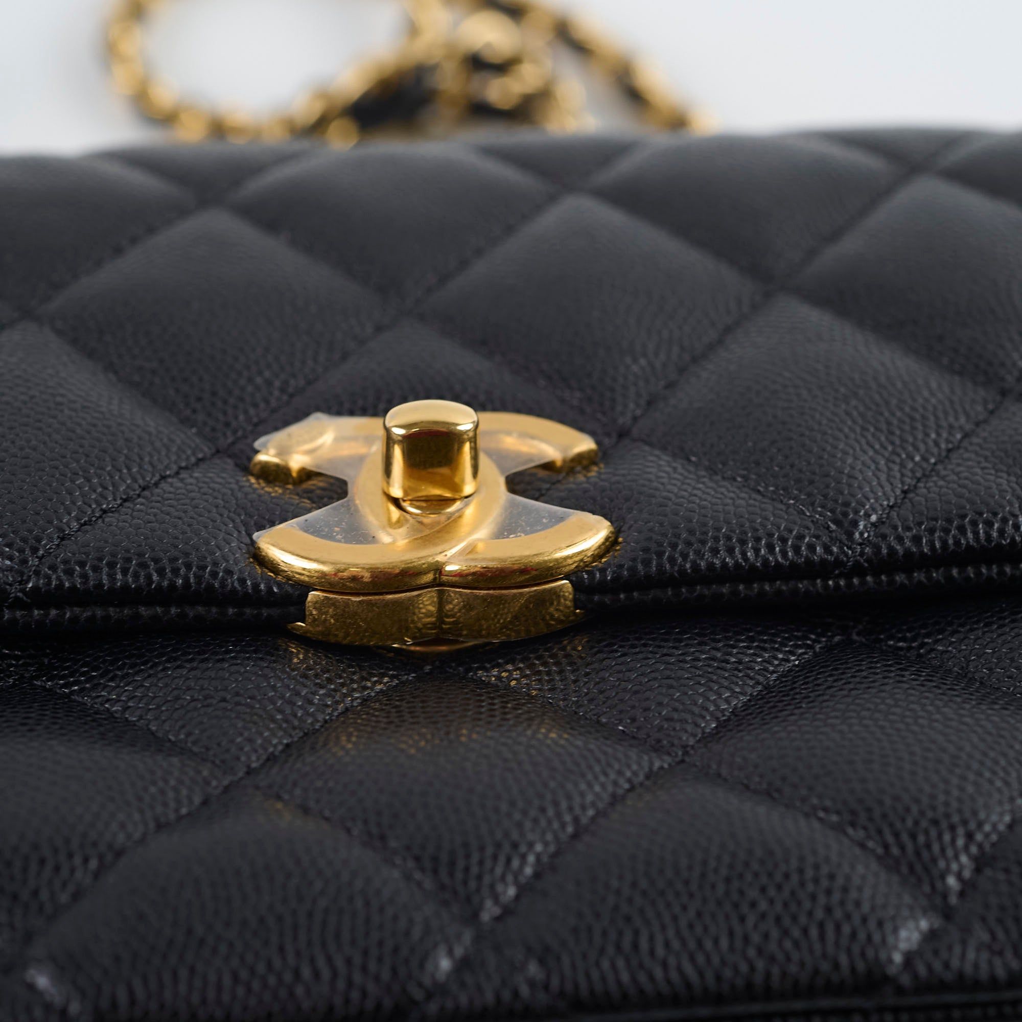 Chanel Caviar 22k Gold Coco First Flap Bag Black Microchip - Luxury Designer Handbag for Women, Perfect for Parties, Dates & Special Occasions