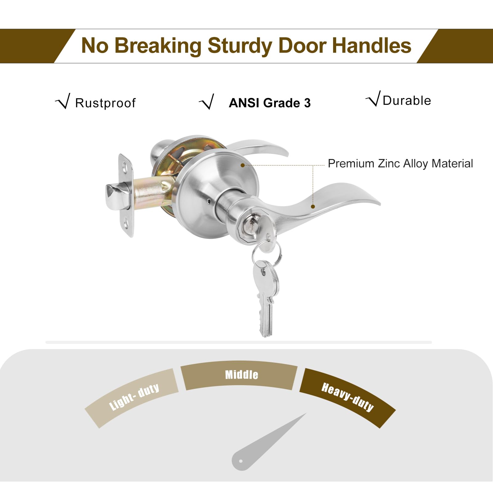 Satin Nickel Door Lever with Lock - Wave Style for Entry & Interior Doors - Secure Keyed Entry
