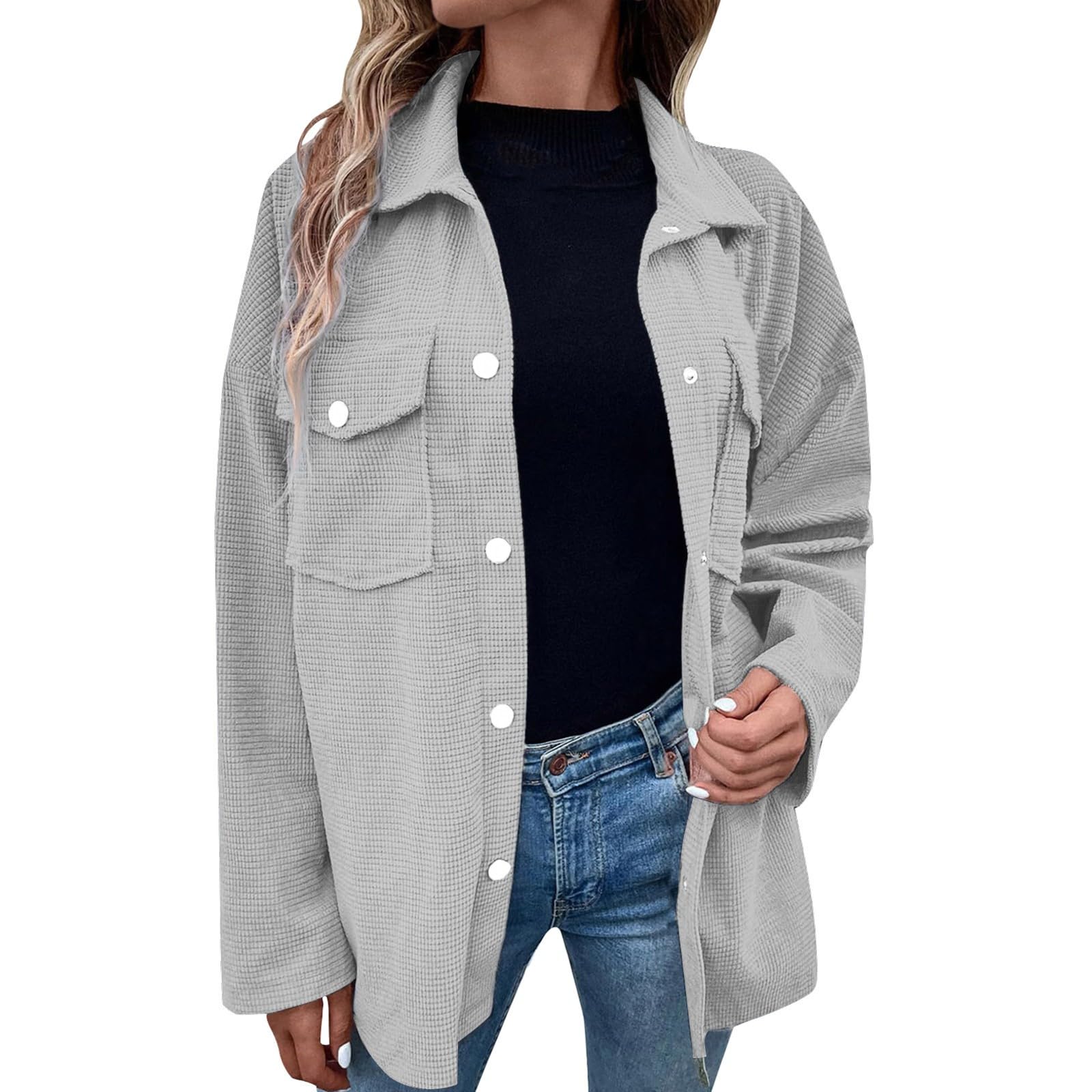 Trendy Oversized Cardigans for Women - Waffle Knit Shacket Jacket with Long Sleeves & Button Down Design | Perfect for Winter Layering, Casual Outfits & Office Wear