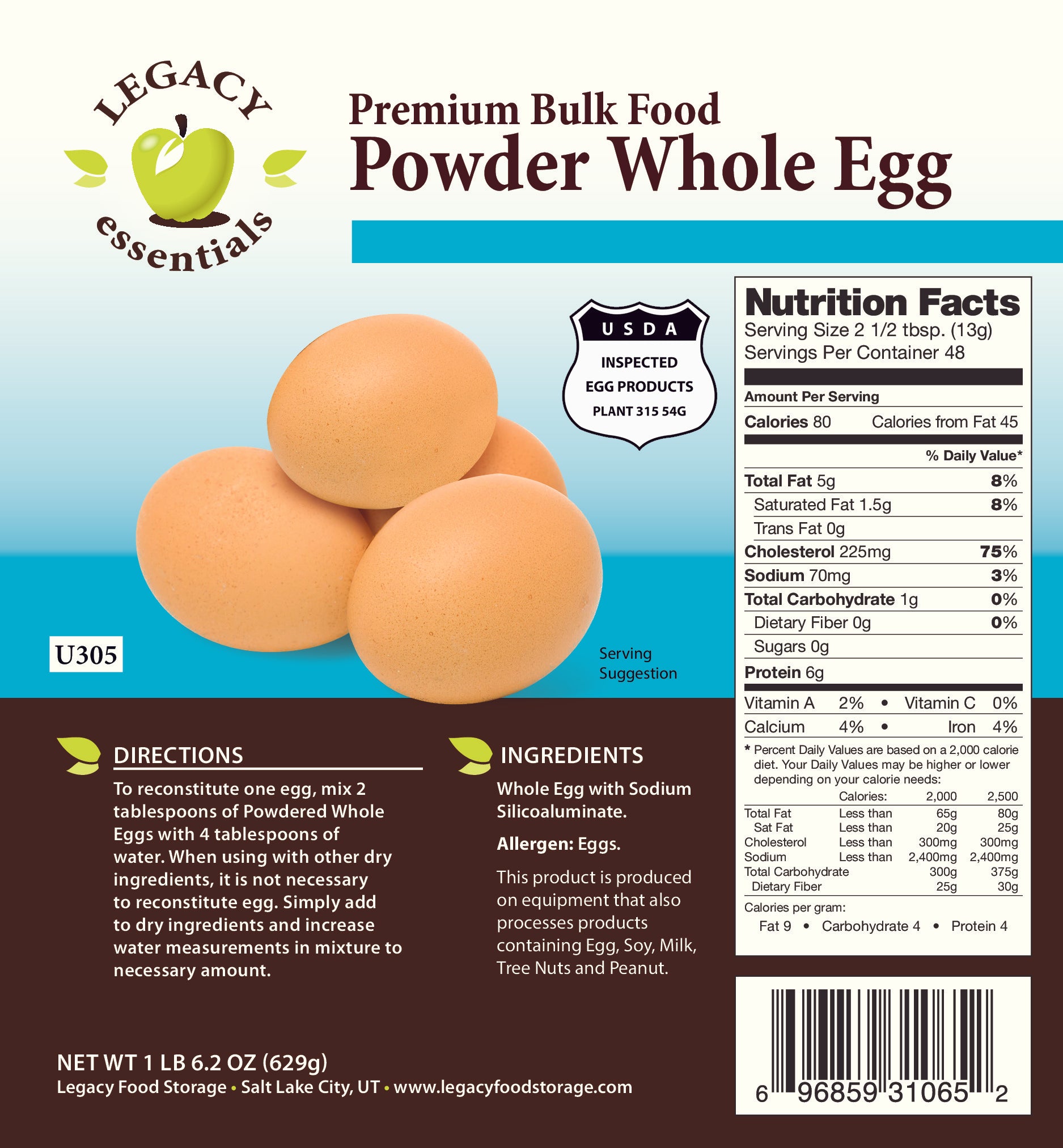 Premium Whole Powdered Eggs - 100% Pure, Non-GMO, Gluten-Free | Ideal for Baking, Camping & Emergency Food Storage