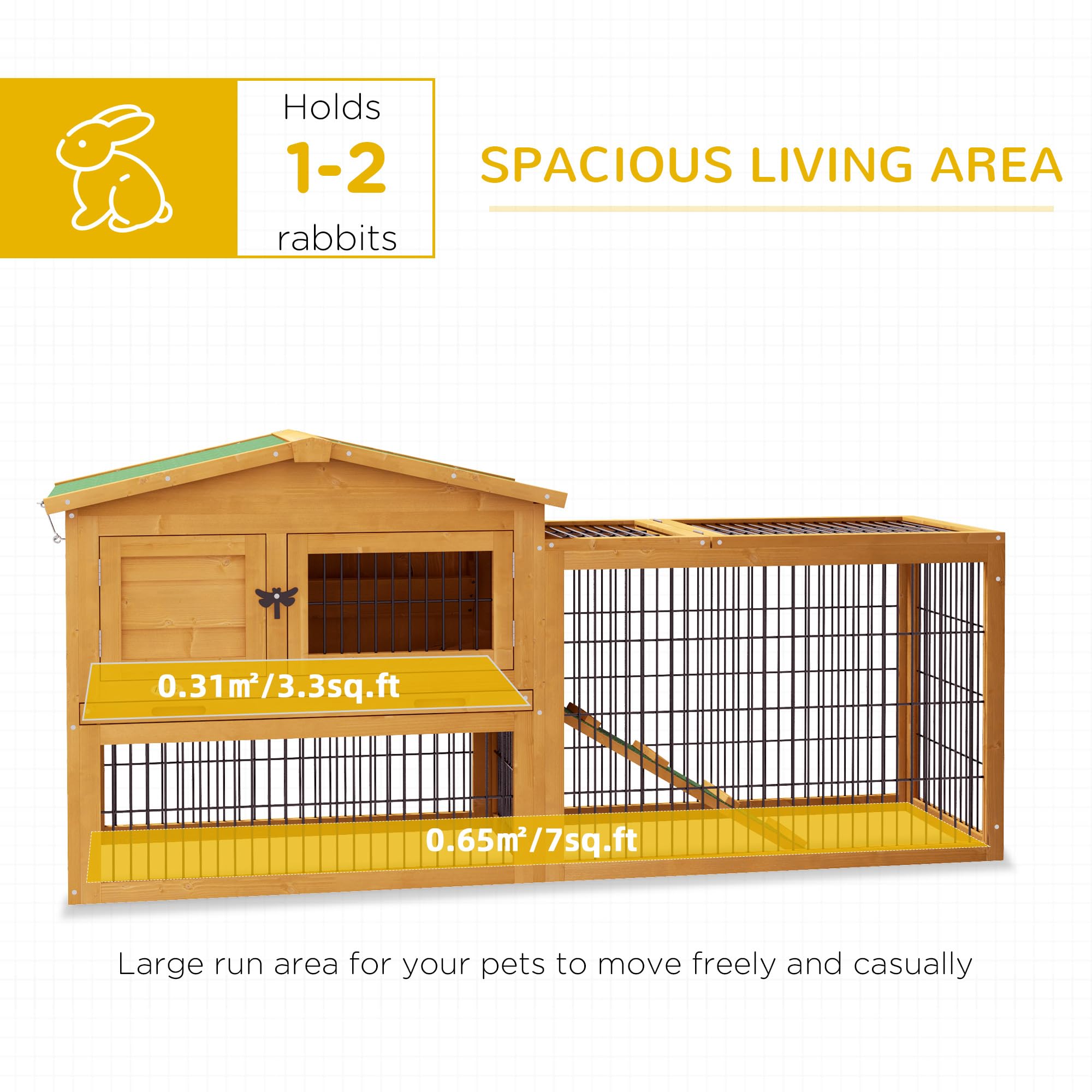 Premium PawHut 2-Story Outdoor Rabbit Hutch with Slide-Out Tray & Run Cage - Openable Top for Rabbits & Guinea Pigs (Yellow) - Perfect for Backyard, Garden, or Patio Small Pet Housing