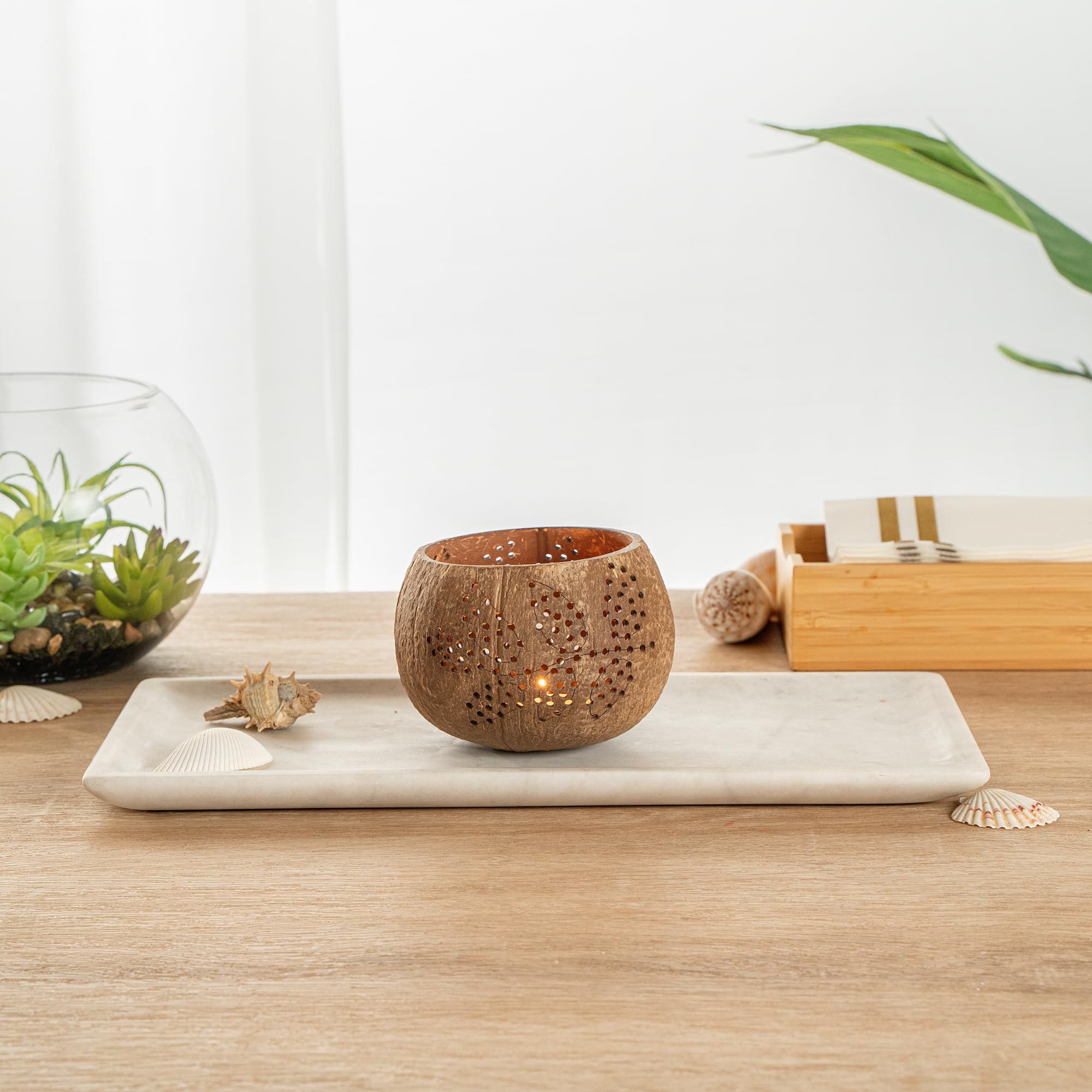 Handcrafted Coconut Shell Candle Holders - 4