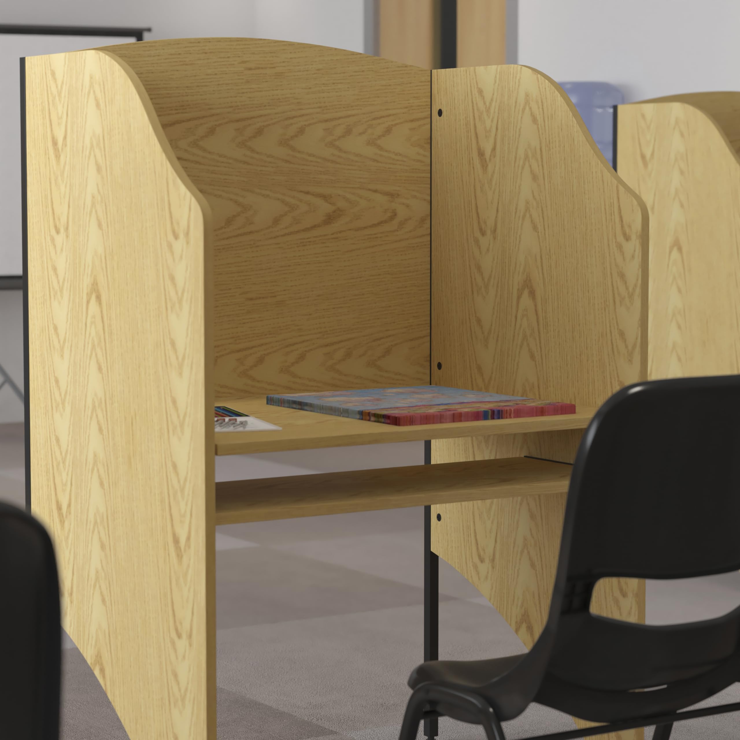 Flash Furniture Kevin Starter Study Carrel Desk - Oak Finish Home Office Desk for Small Spaces, Perfect for Studying, Working & Reading in Libraries, Dorms or Home Offices