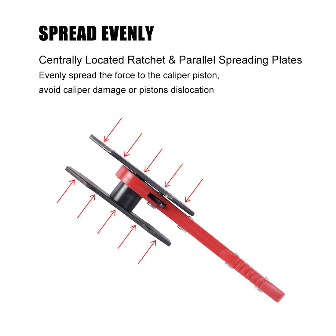 JIFETOR 360 Degree Swing Ratchet Brake Caliper Press Tool - Car Wheel Piston Spreader with 2 Extra Large Plates for Single/Twin/Quad/Sextuplet Piston Disc Brakes (Red) - Perfect for DIY Auto Repair & Professional Mechanic Use