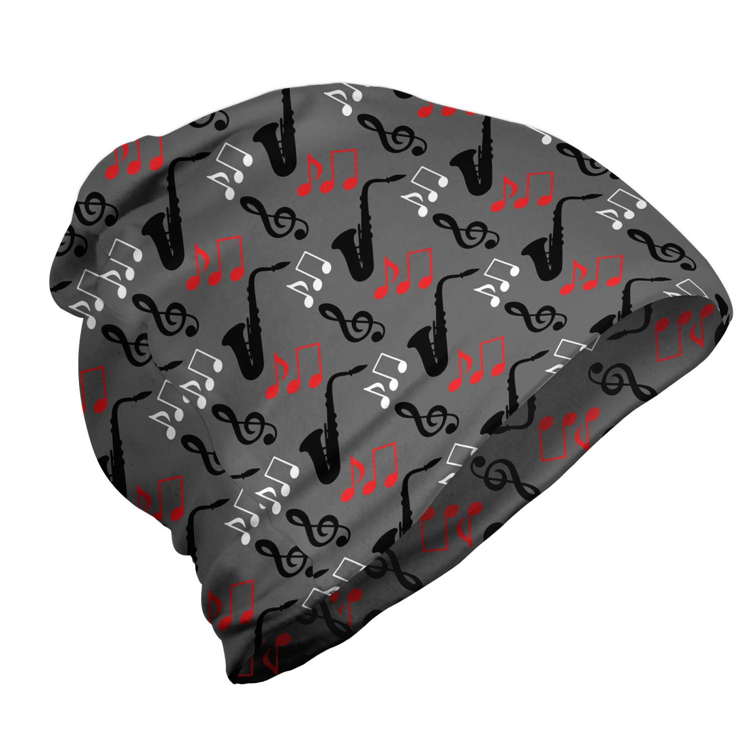 Ambesonne Unisex Beanie - Musical Notes & Saxophone Design for Men & Women | Warm Winter Hat for Hiking, Outdoor Activities & Casual Wear