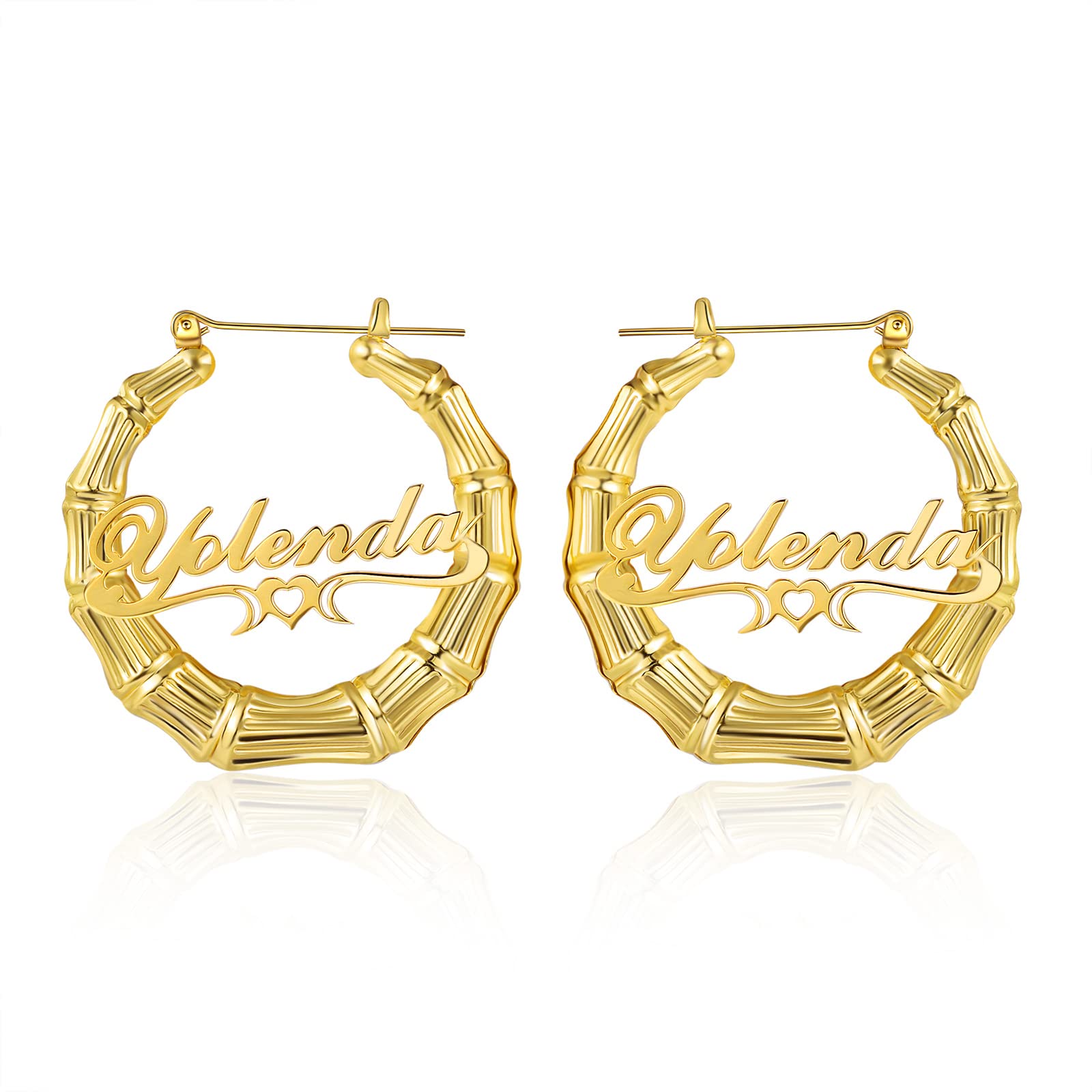 Personalized Custom Bamboo Hoop Earrings for Women - Engraved Name Big Oversized Hoop Earrings for Girlfriend, Wife, Mom, Daughter - Unique Birthday, Graduation Gift Idea - Perfect for Hip-Hop Style, Party Wear and Special Occasions