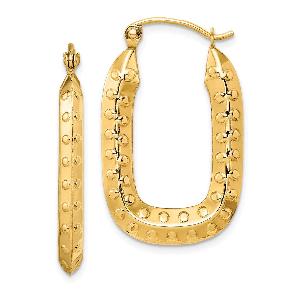 14K Yellow Gold Polished Textured Rectangle Hoop Earrings for Women - Elegant Dangle Drop Earrings for Everyday Wear, Parties & Special Occasions - TF1455